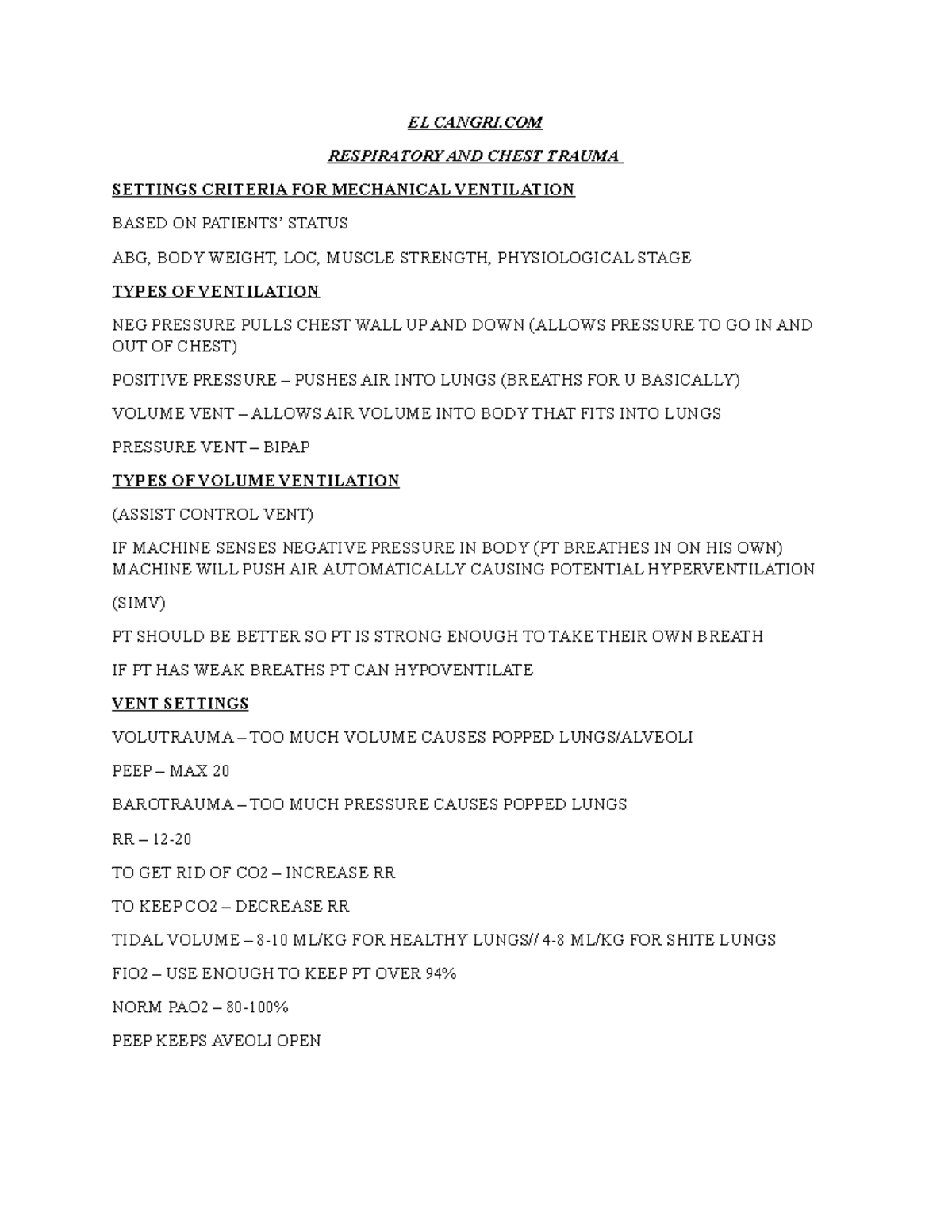 MED SURG 3 RESP AND Chest Trauma Notes - EL CANGRI RESPIRATORY AND ...