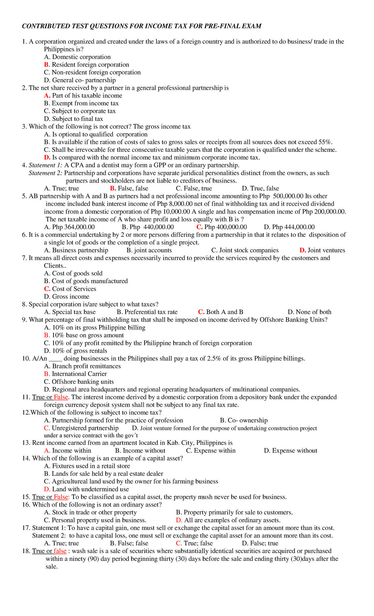 Contributed Test Questions for Income Tax Pre - CONTRIBUTED TEST ...