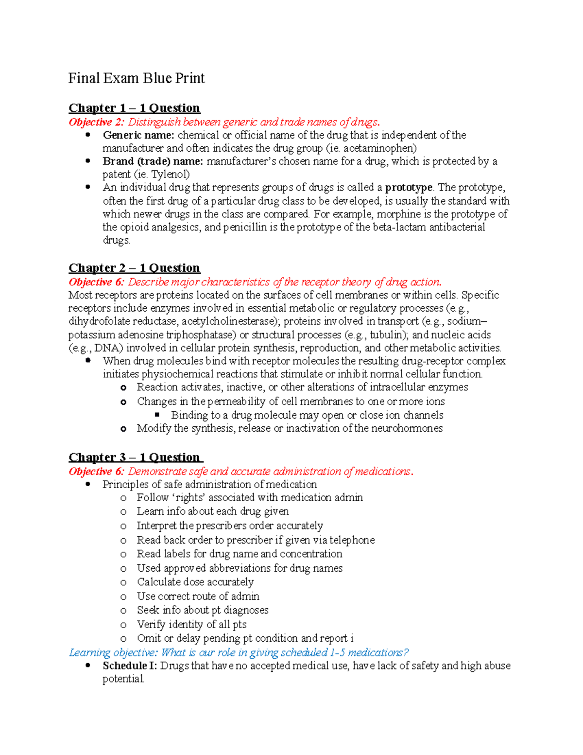 Final Exam Study Guide Exam tips Final Exam Blue Print Chapter 1
