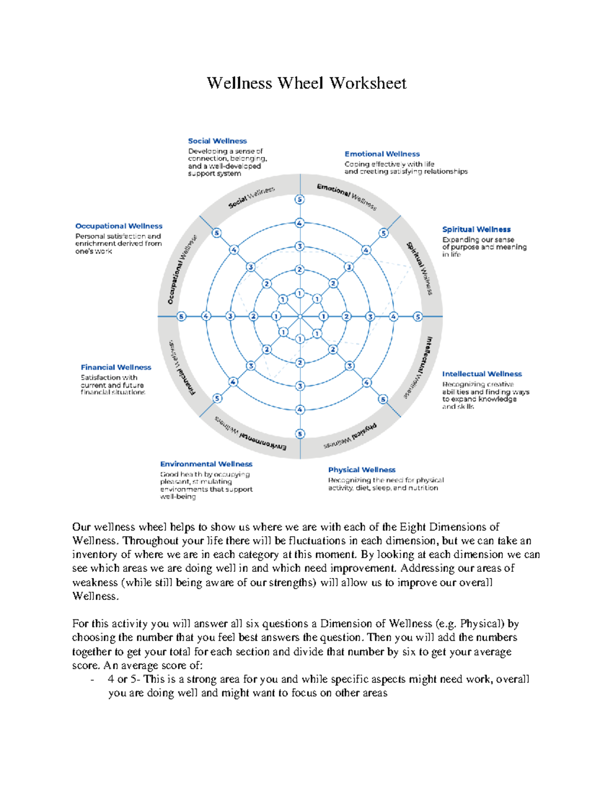 Health 10 Wellness Wheel Worksheet - Wellness Wheel Worksheet Our wellness  wheel helps to show us - Studocu