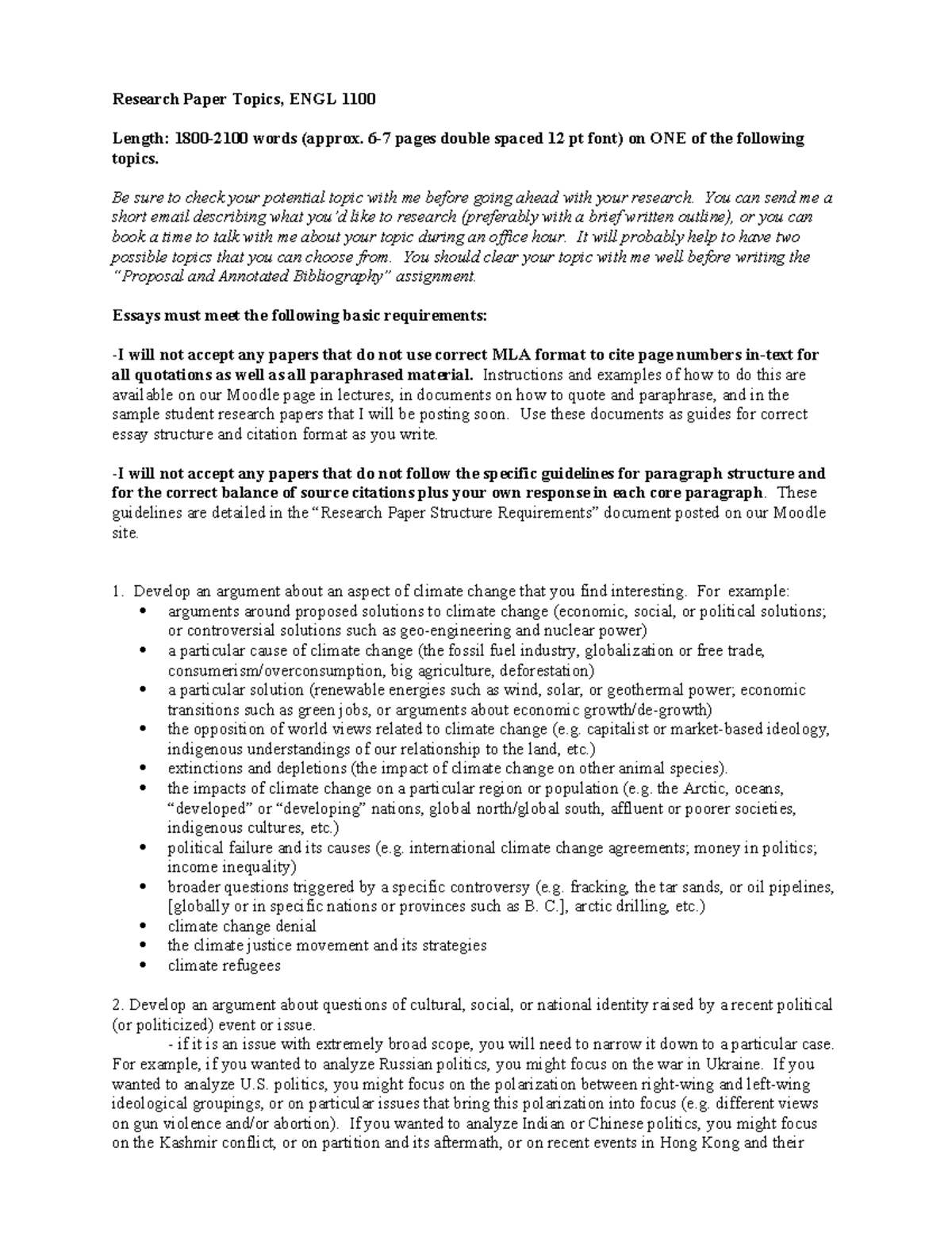 1100 Research Topics spring 2023 (1) - Research Paper Topics, ENGL 1100 ...