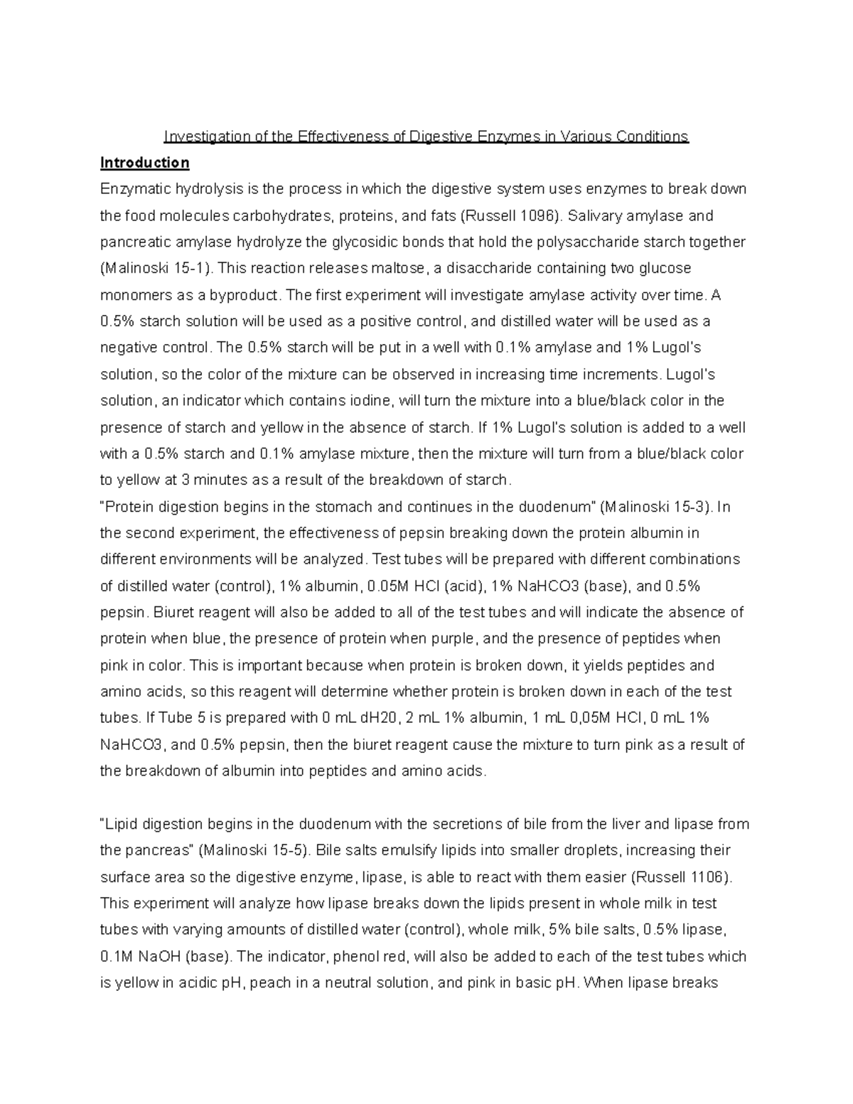 Lab Report III Digestive System Investigation of the Effectiveness of