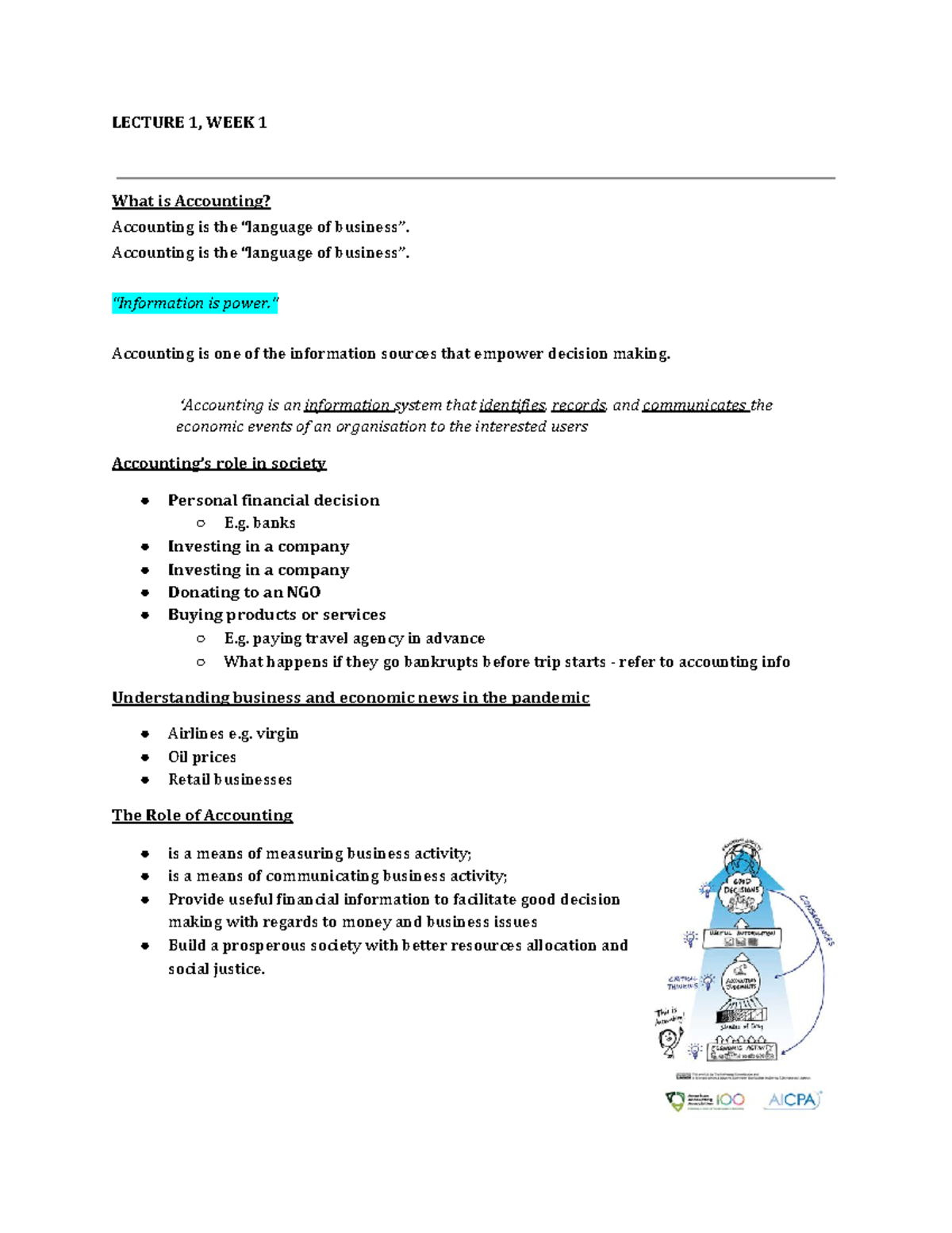 MAA103 Notes Final - LECTURE 1, WEEK 1 What is Accounting? Accounting ...