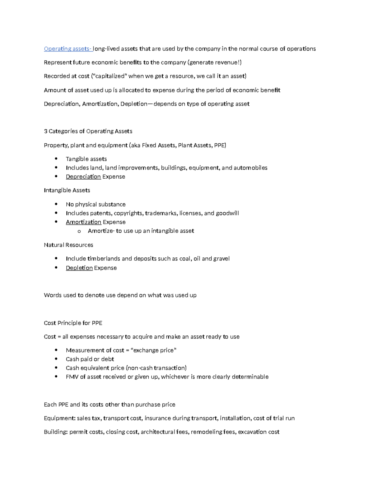 ACCT Ch7 Notes - Operating Assets - Operating assets- long-lived assets ...