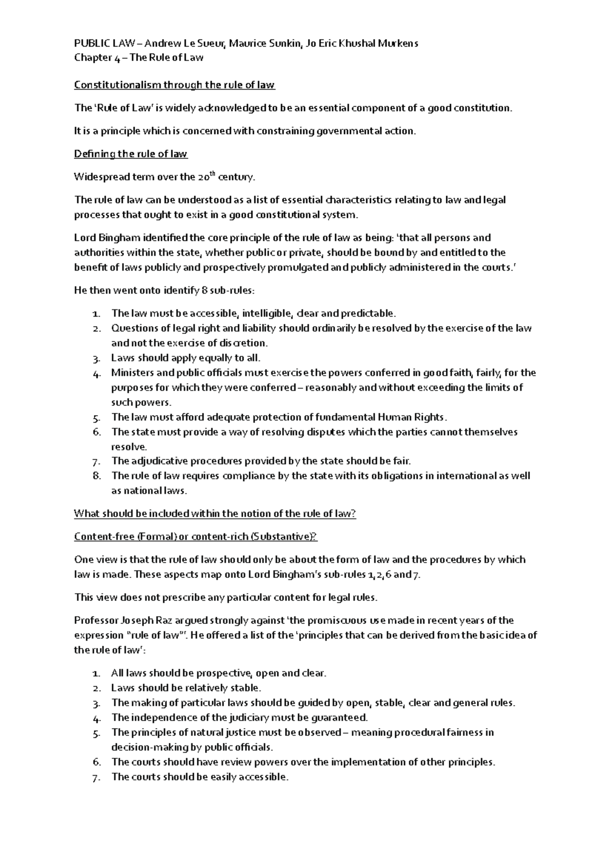 Public Law Chapter 4 Rule of Law Notes - Chapter 4 – The Rule of Law ...