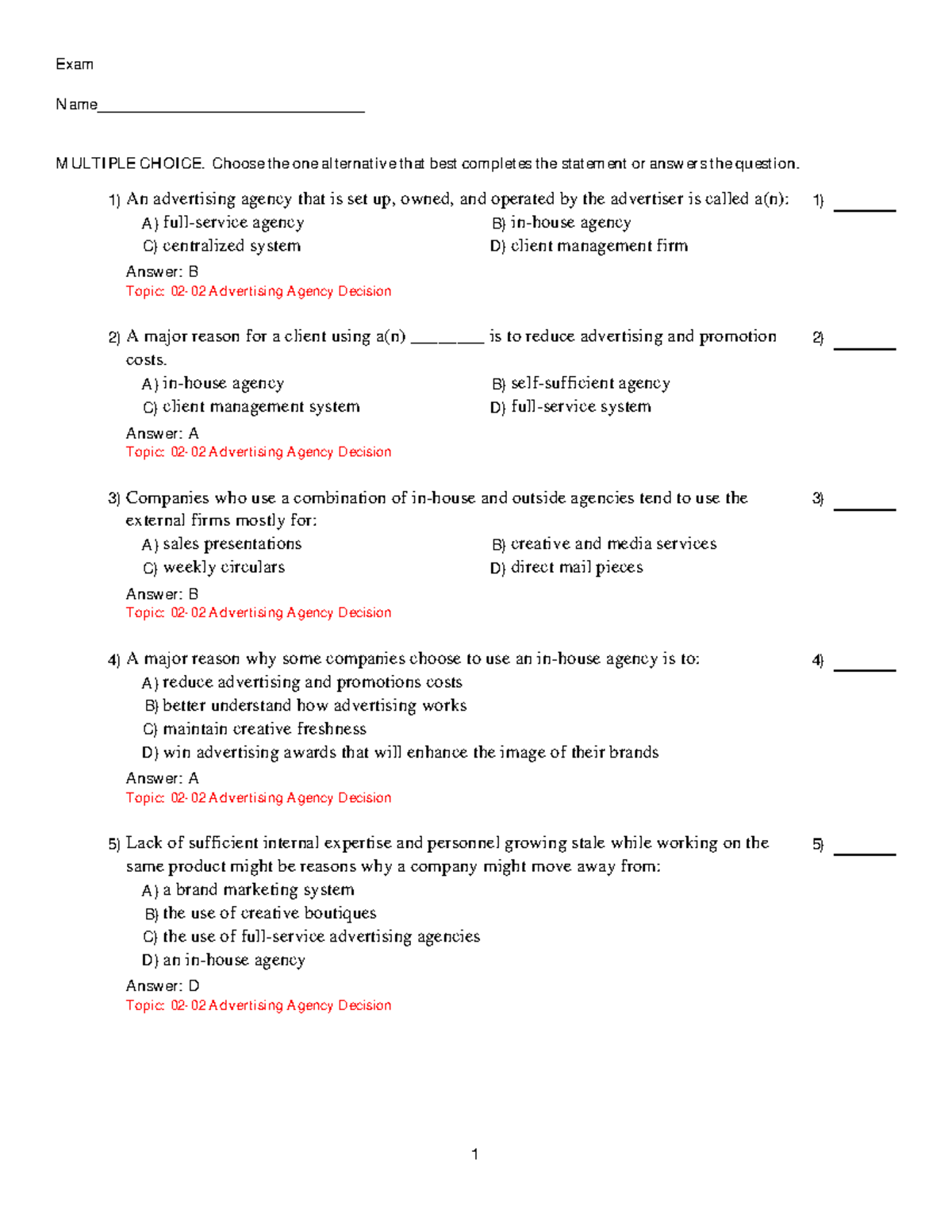 FINAL 1 4 April 2015, questions and answers - Exam Name