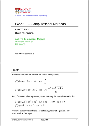 Topic 3 - Computation Method - CV2002 – Computational Methods Part II ...