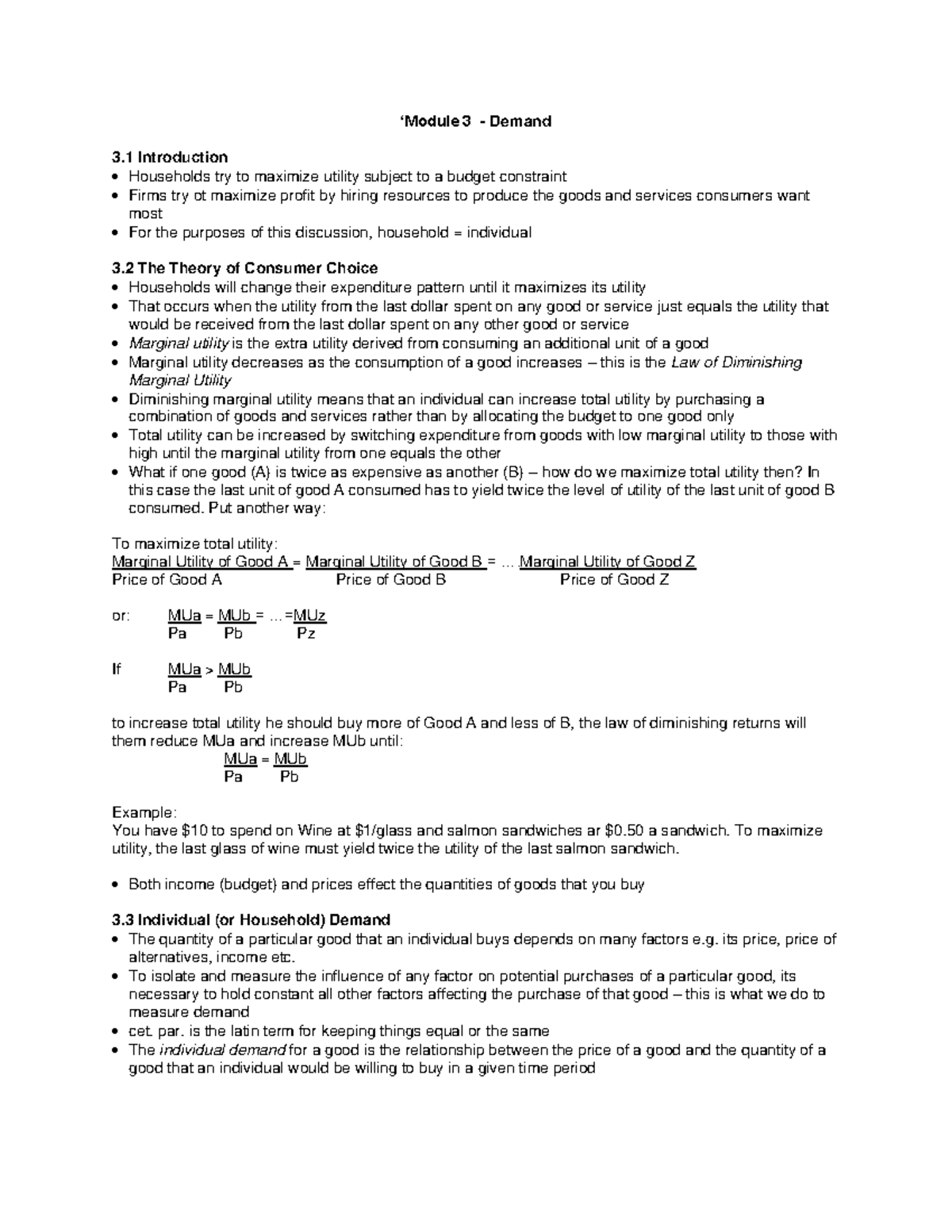 Ch3 Demand - Economics - ‘Module 3 - Demand 3 Introduction Households ...