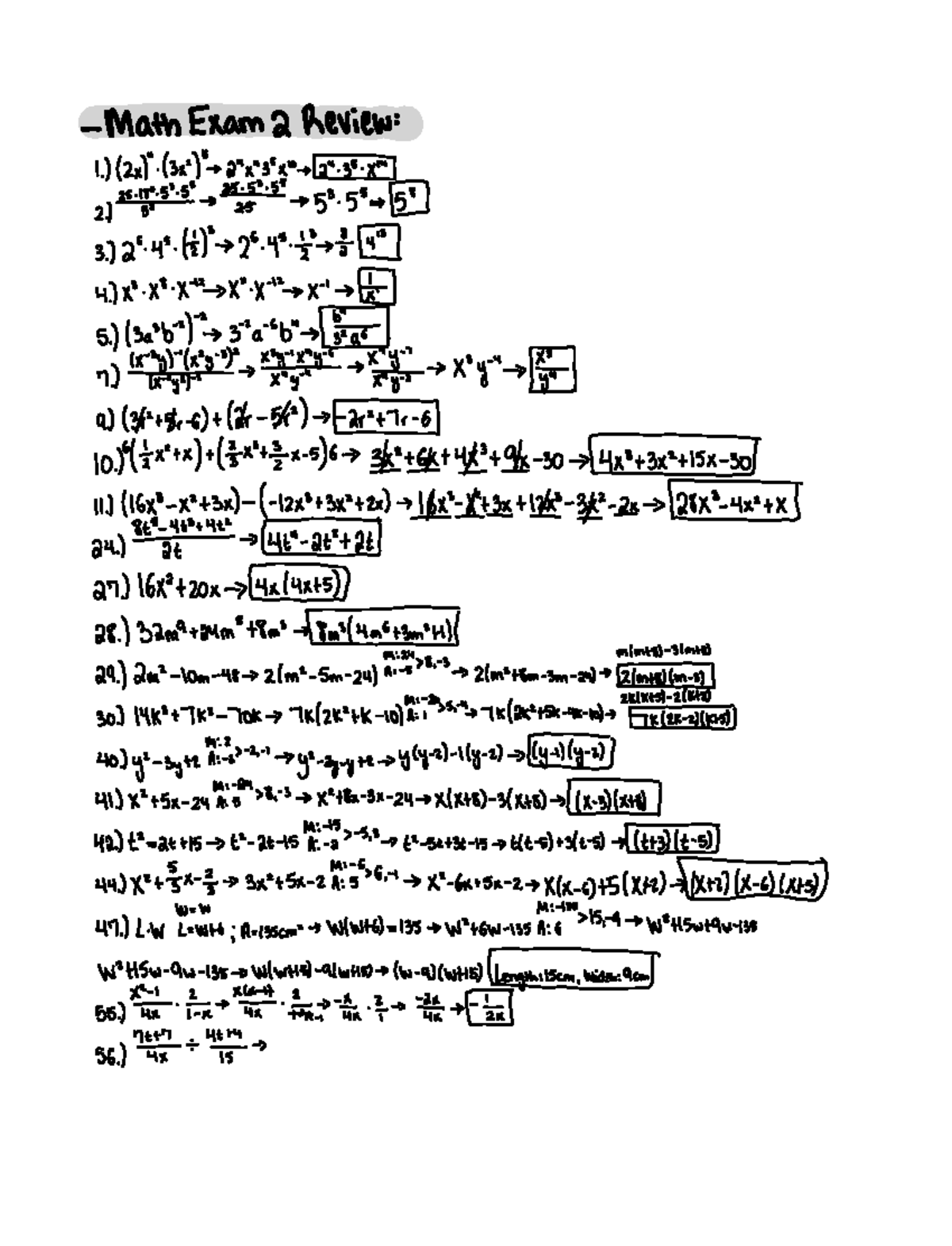 Exam 2 Review - Math Exam 2 Review 1 2x 3 2 2 X 35 10 2435. 2 2518 53 ...