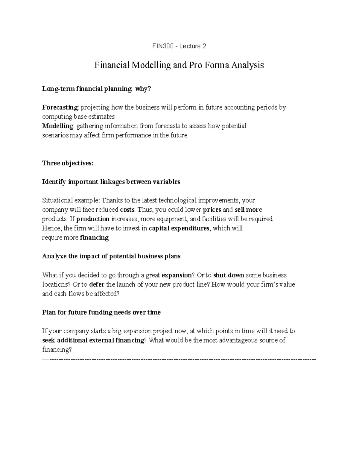 FIN300 - Lecture 2 - Notes - FIN300 - Lecture 2 Financial Modelling And ...