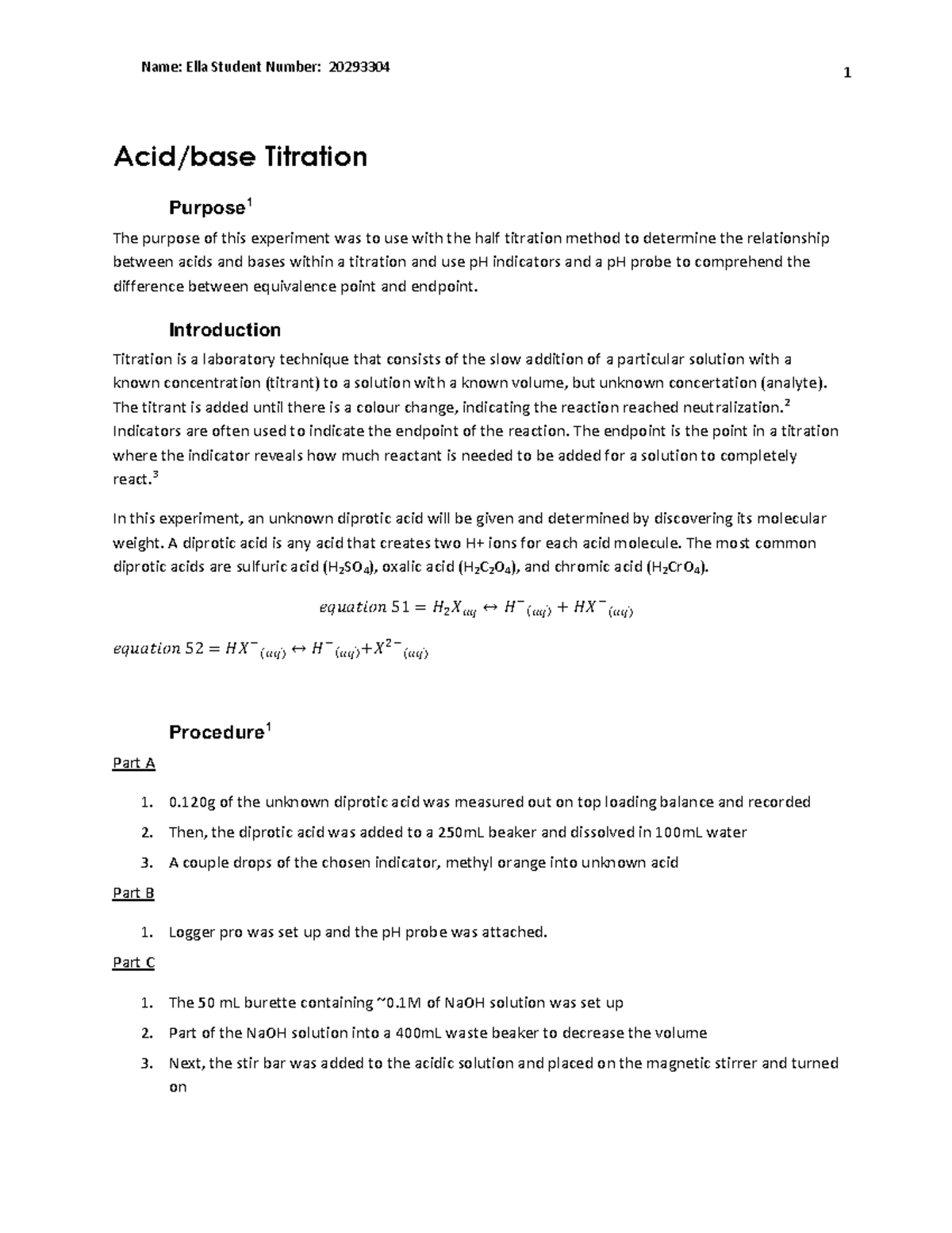 Template Acid Base Titration 1 1 Acid/base Titration Purpose 1 The
