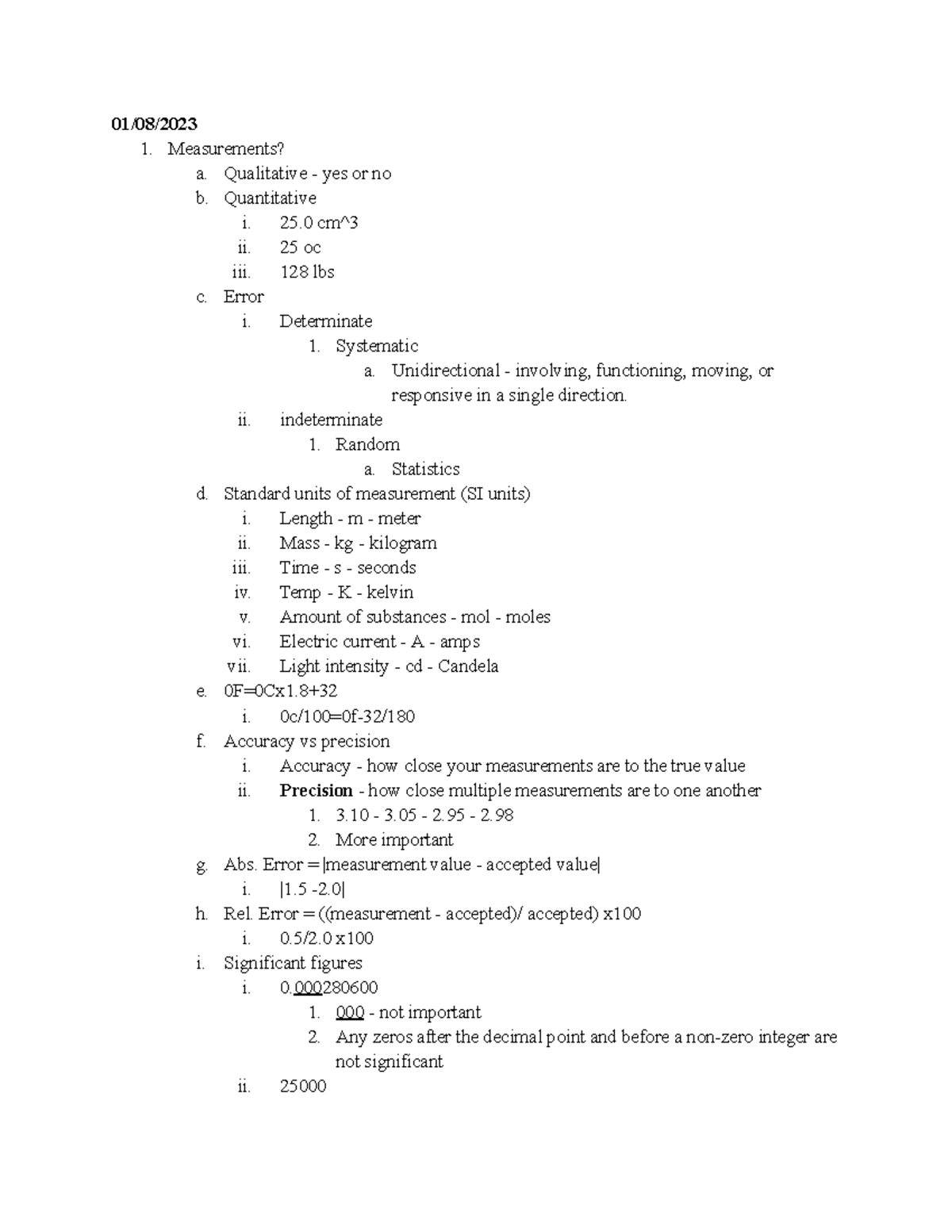 Notes - 01/08/ Measurements? a. Qualitative - yes or no b. Quantitative ...