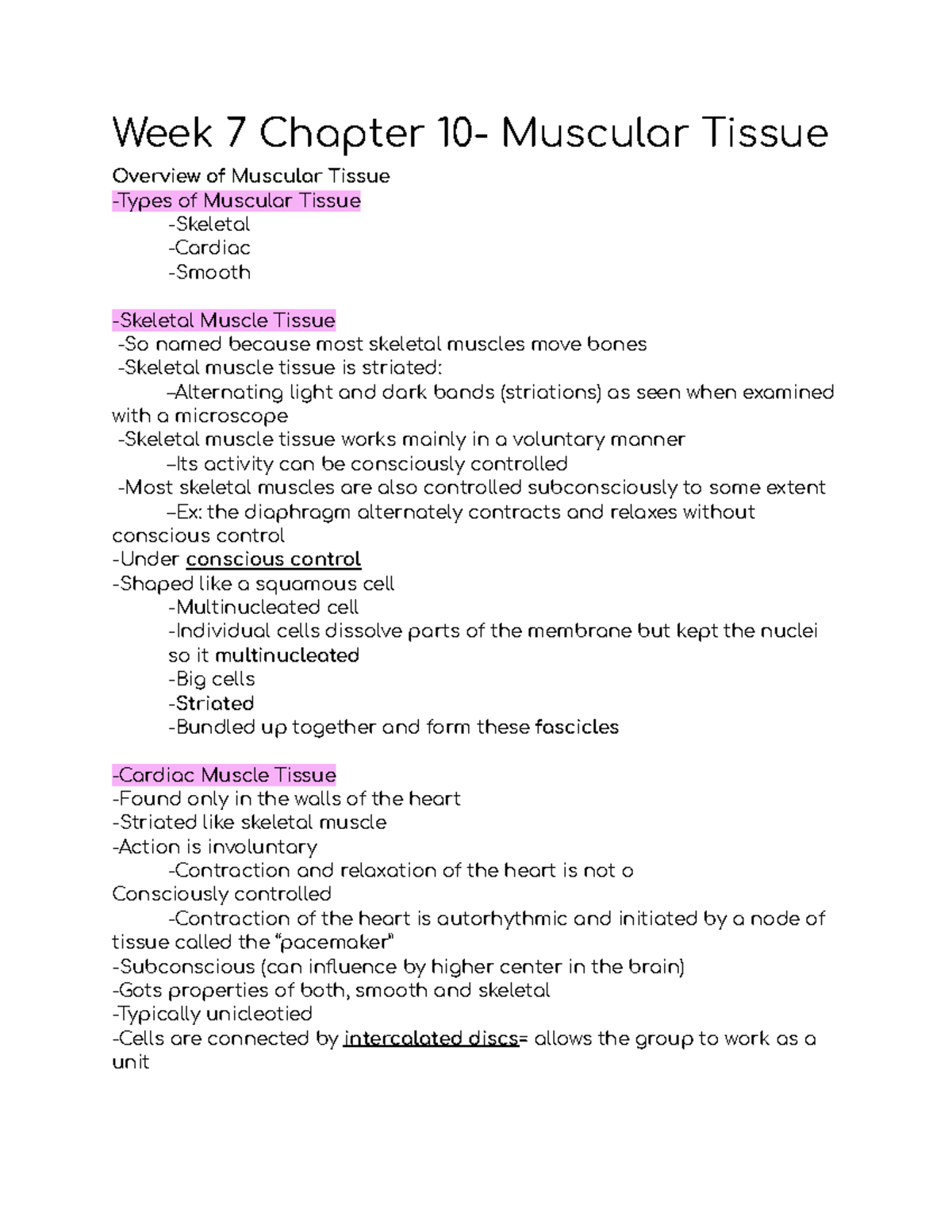 Week 7 Chapter 10- Muscular Tissue - Week 7 Chapter 10- Muscular Tissue ...