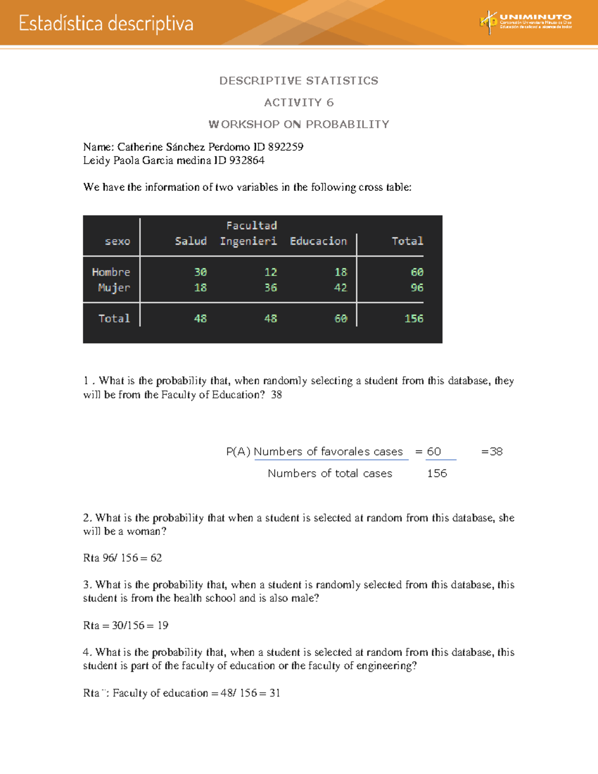Act sem 6 Estadistica - DESCRIPTIVE STATISTICS ACTIVITY 6 WORKSHOP ON ...