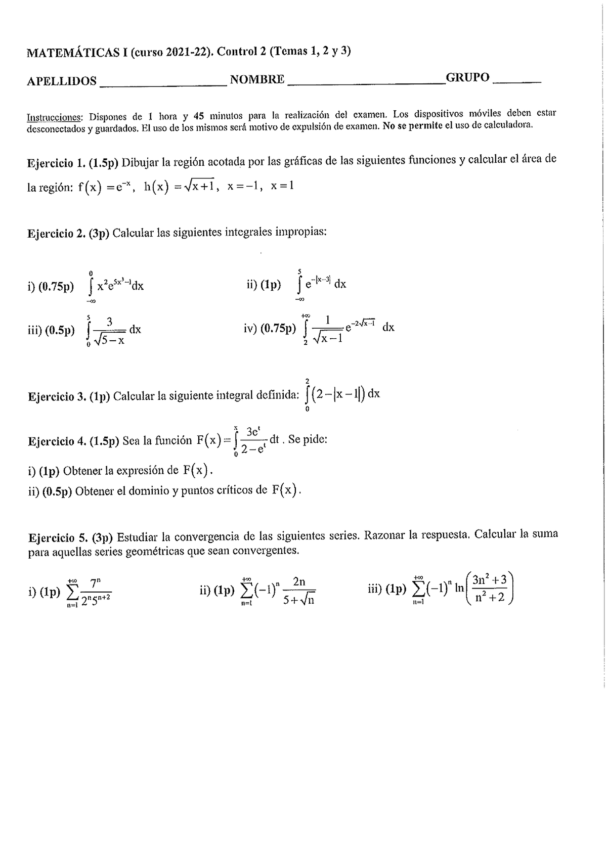 Control 2 (modelo B) - Matematicas 1 - Studocu