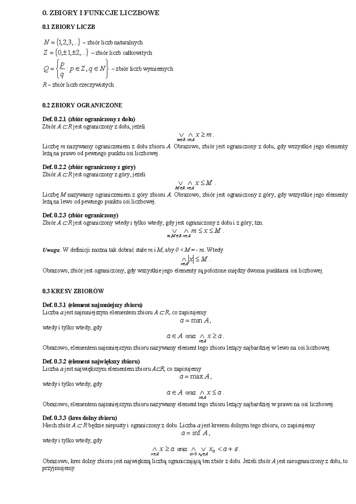 Analiza matematyczna 1 - 0. ZBIORY I FUNKCJE LICZBOWE 0 ZBIORY LICZB N