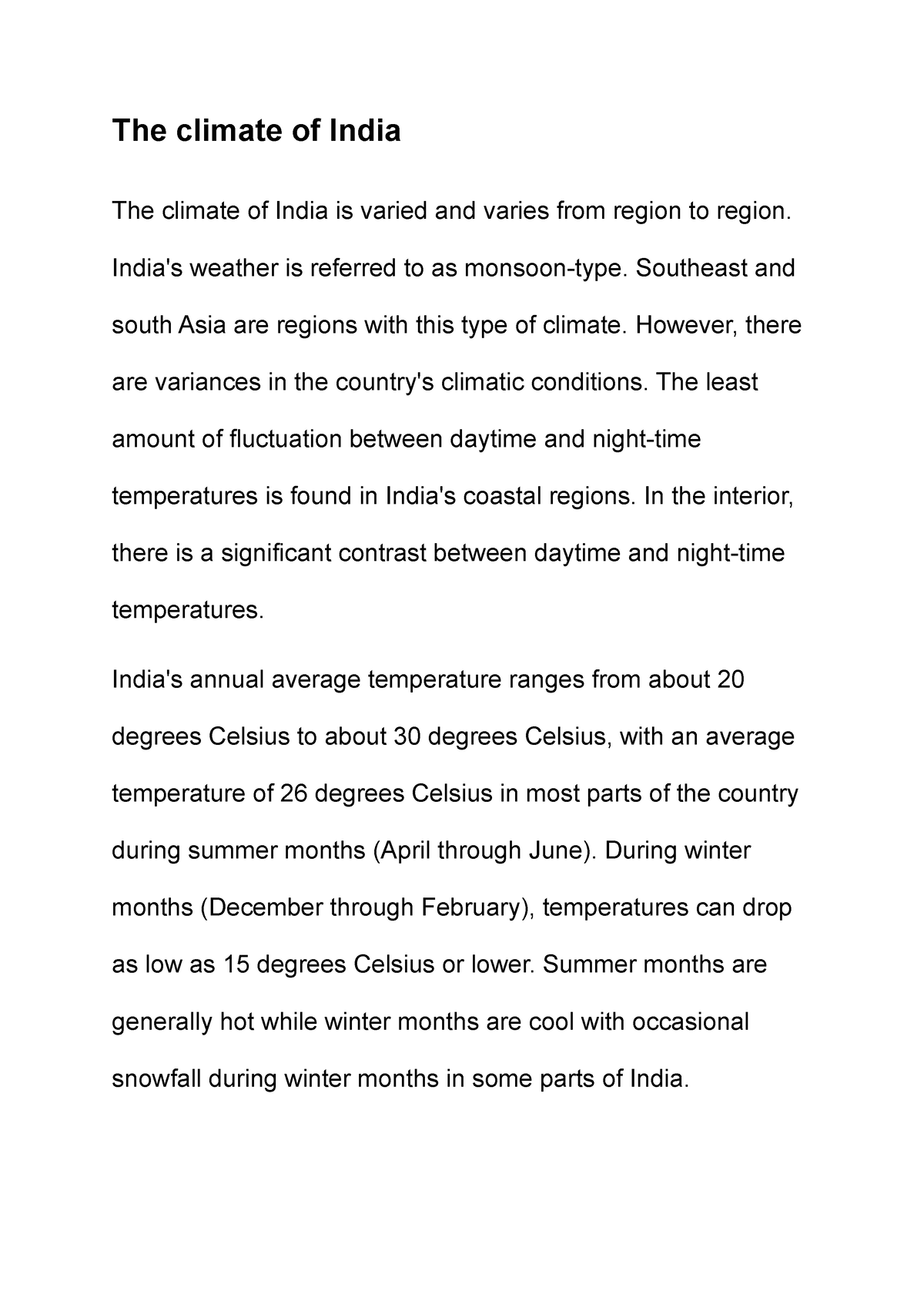 an essay on indian climate