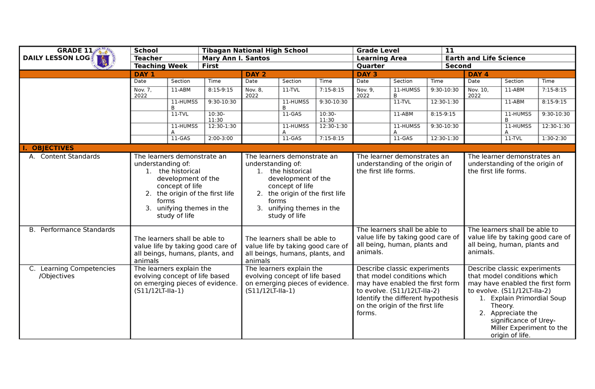 EAL Q2-1st WEEK DLL - lesson plan - GRADE 11 DAILY LESSON LOG School ...