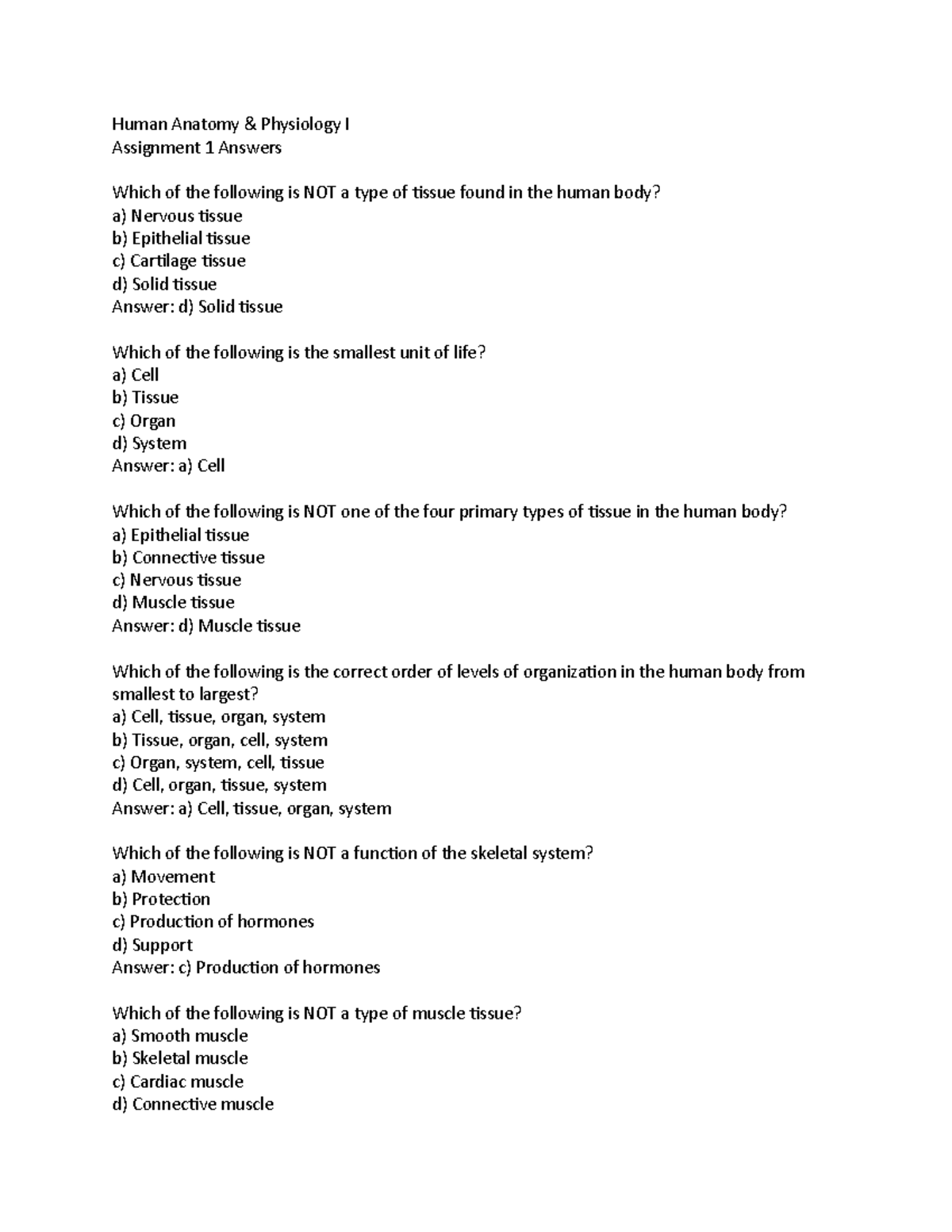 Human Anatomy Assignment 1 - Human Anatomy & Physiology I Assignment 1 ...