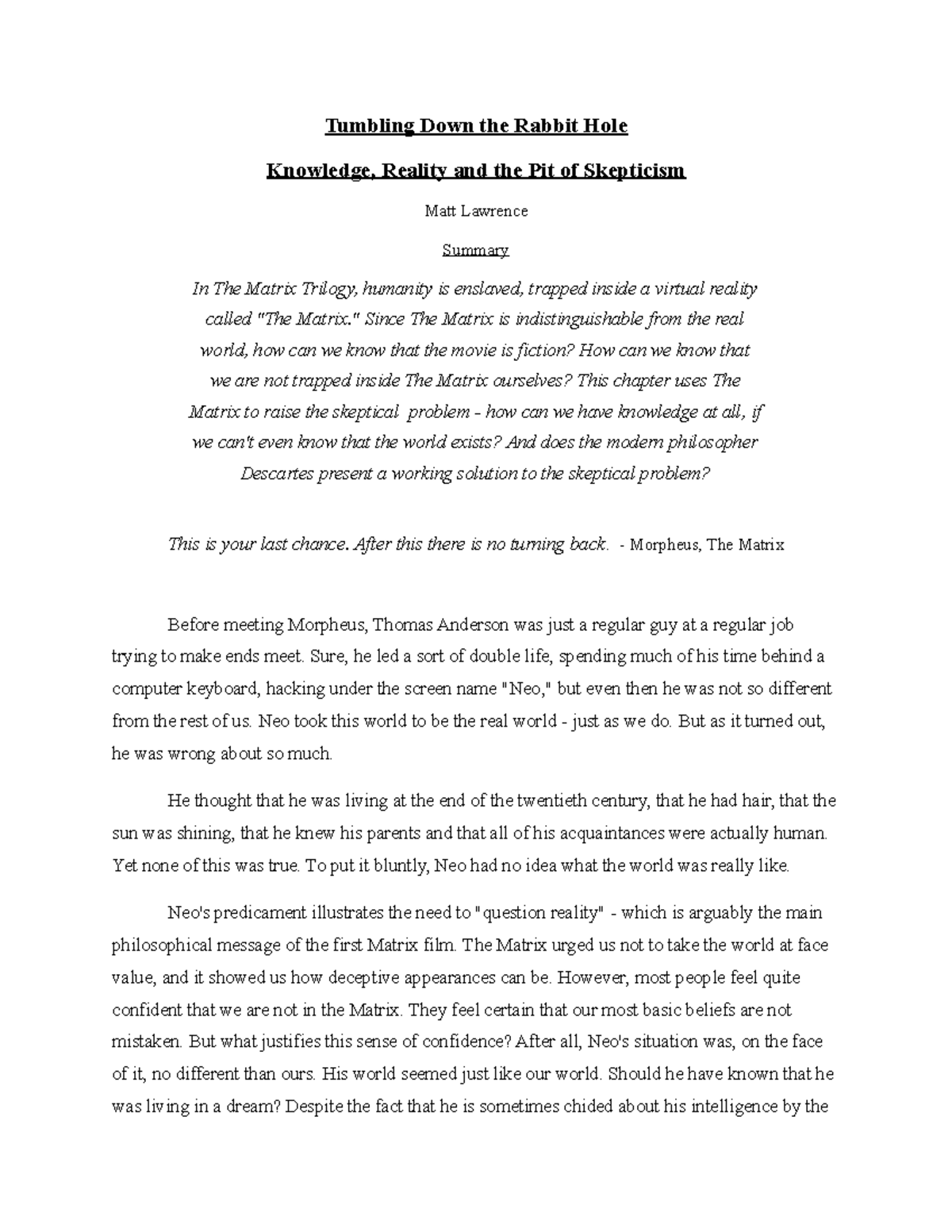 Tumbling Down the Rabbit Hole Tumbling Down the Rabbit Hole Knowledge