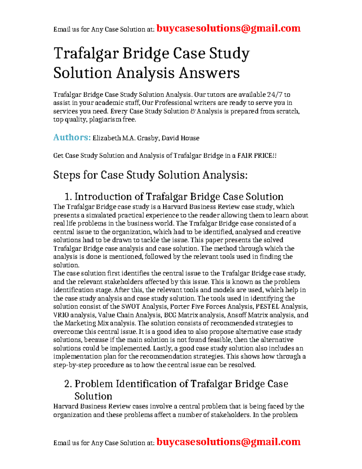 Trafalgar Bridge Case Study Solution Analysis - Our tutors are ...