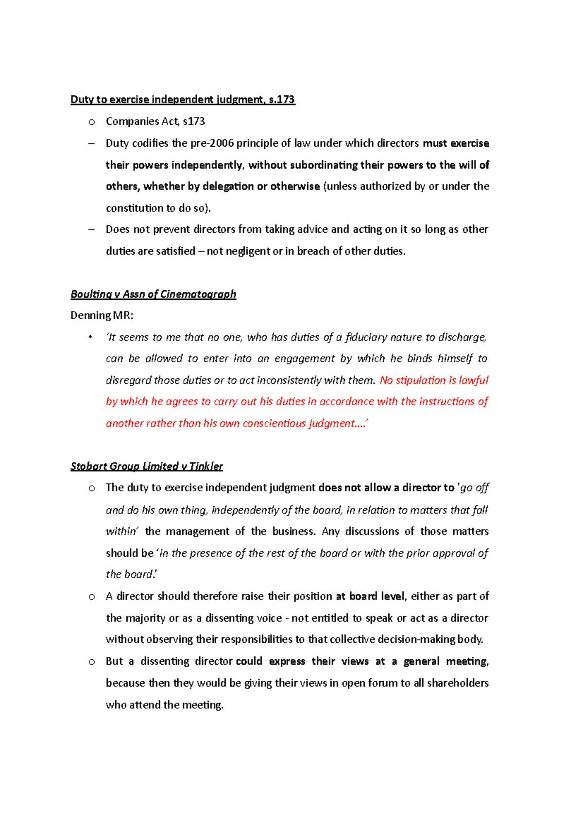 Duty to exercise independent judgment - o Companies Act, s - Duty ...