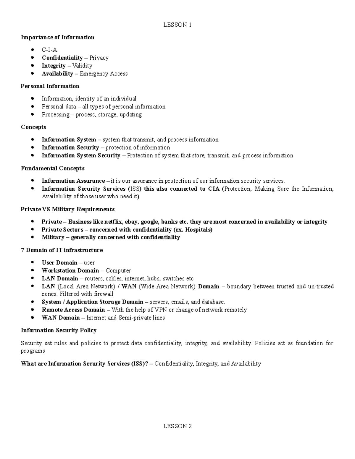 Reviewer IAS - Notes - LESSON 1 Importance of Information C-I-A ...