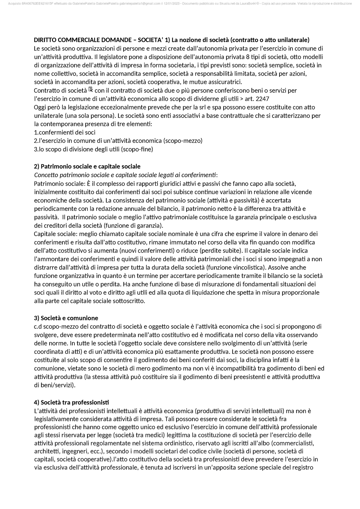 Domande societa diritto commerciale - DIRITTO COMMERCIALE DOMANDE ...