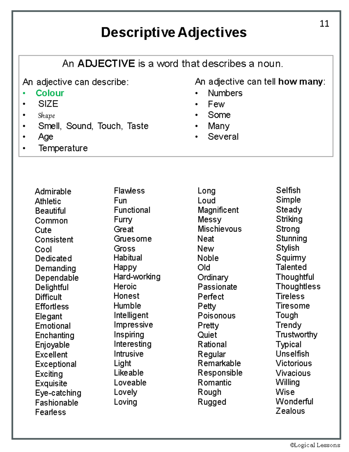 Descriptive writing - GHJJ - Admirable Athletic Beautiful Common Cute ...