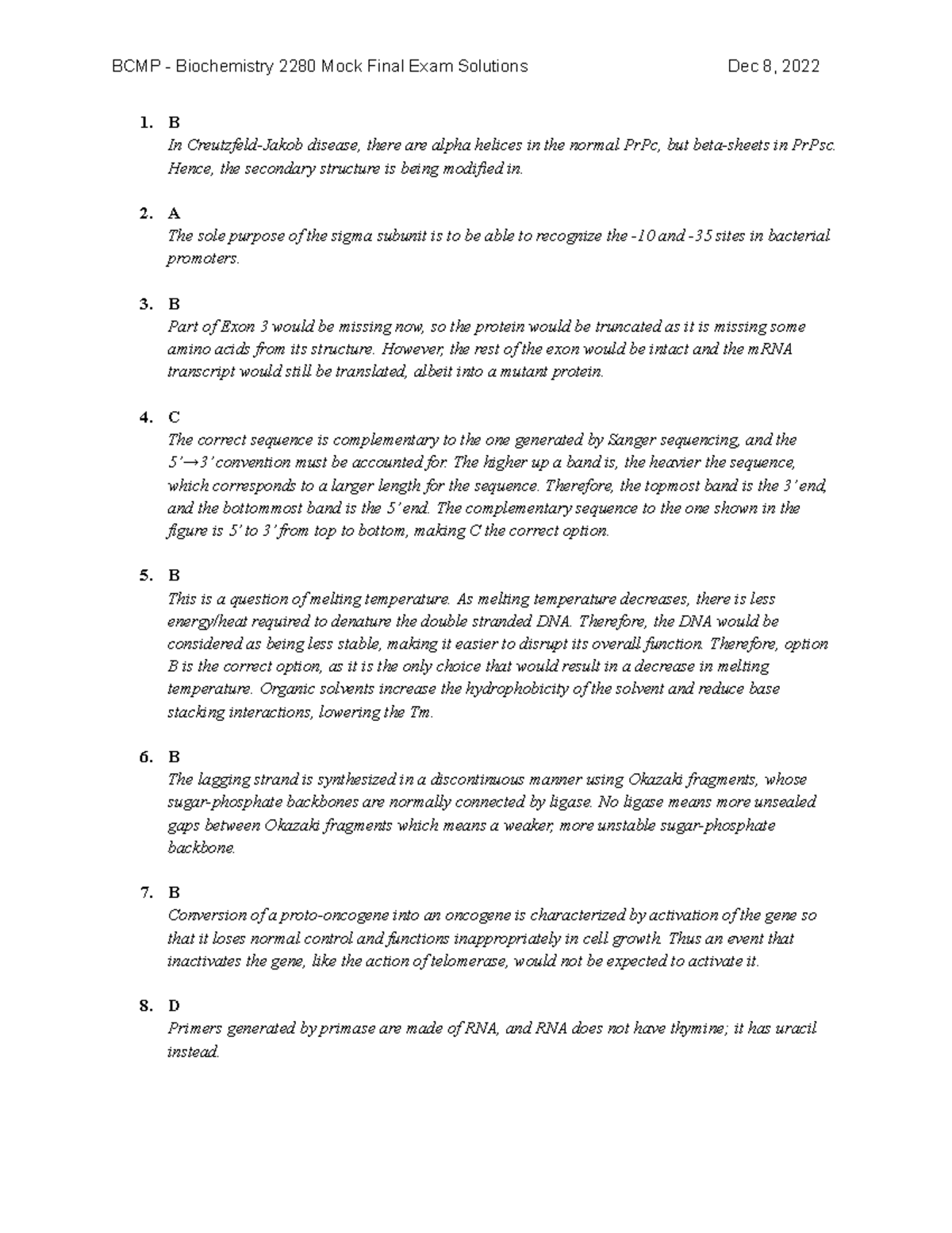 BCMP 2022 - Mock Final Exam Solutions 1 - 1. B In Creutzfeld-Jakob ...