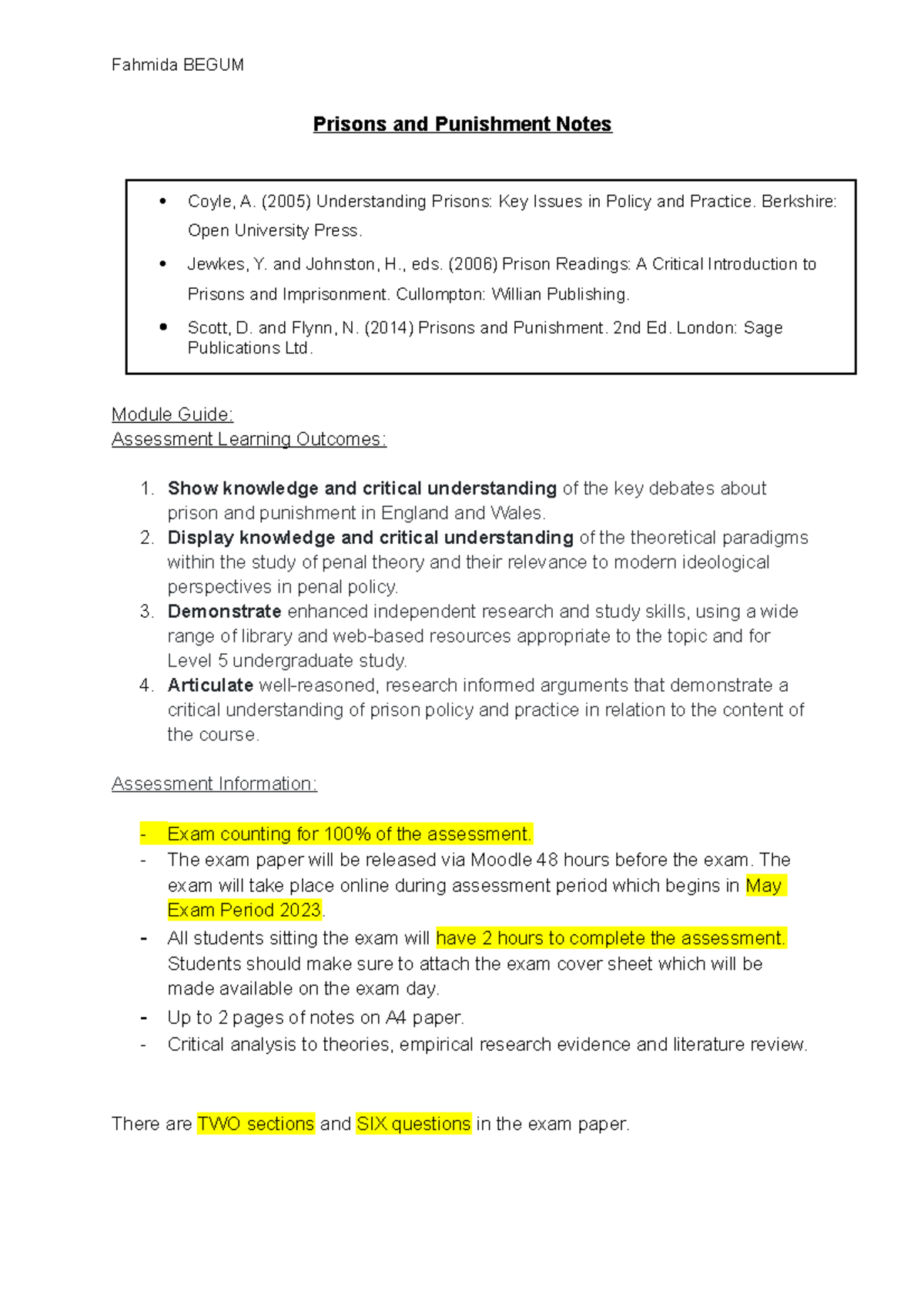 Prisons and Punishment Notes - Prisons and Punishment Notes Module ...