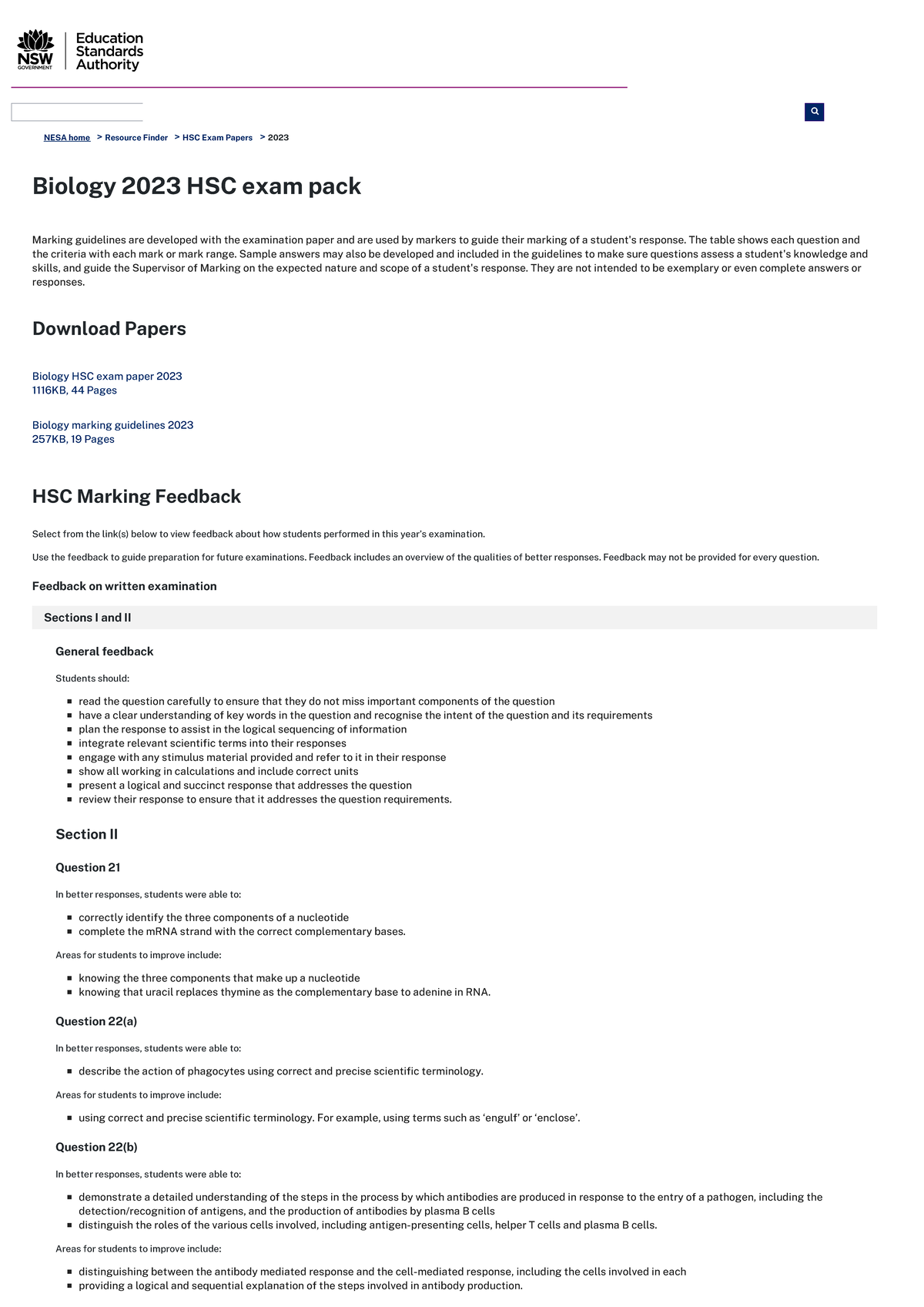 Biology 2023 HSC exam pack NSW Education Standards - NESA home ...