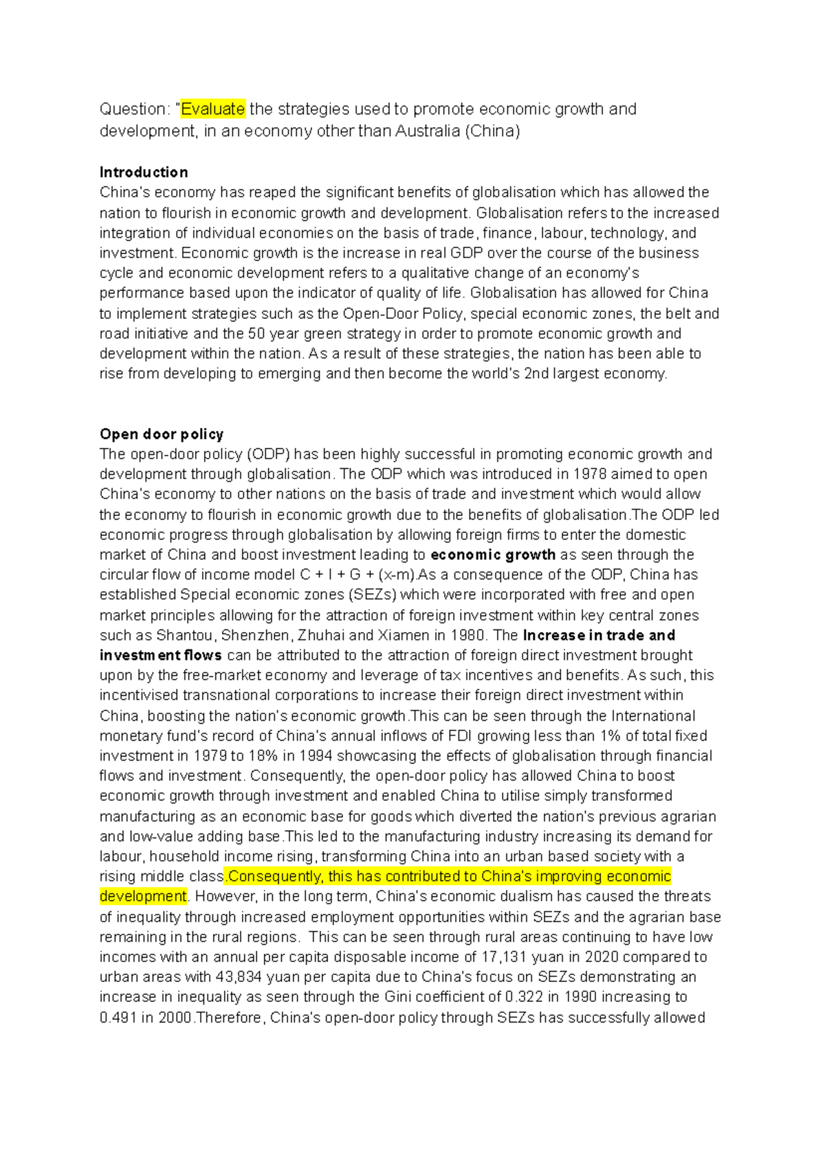 HSC Economics Topic 1 China Exemplar - Question: “Evaluate the ...