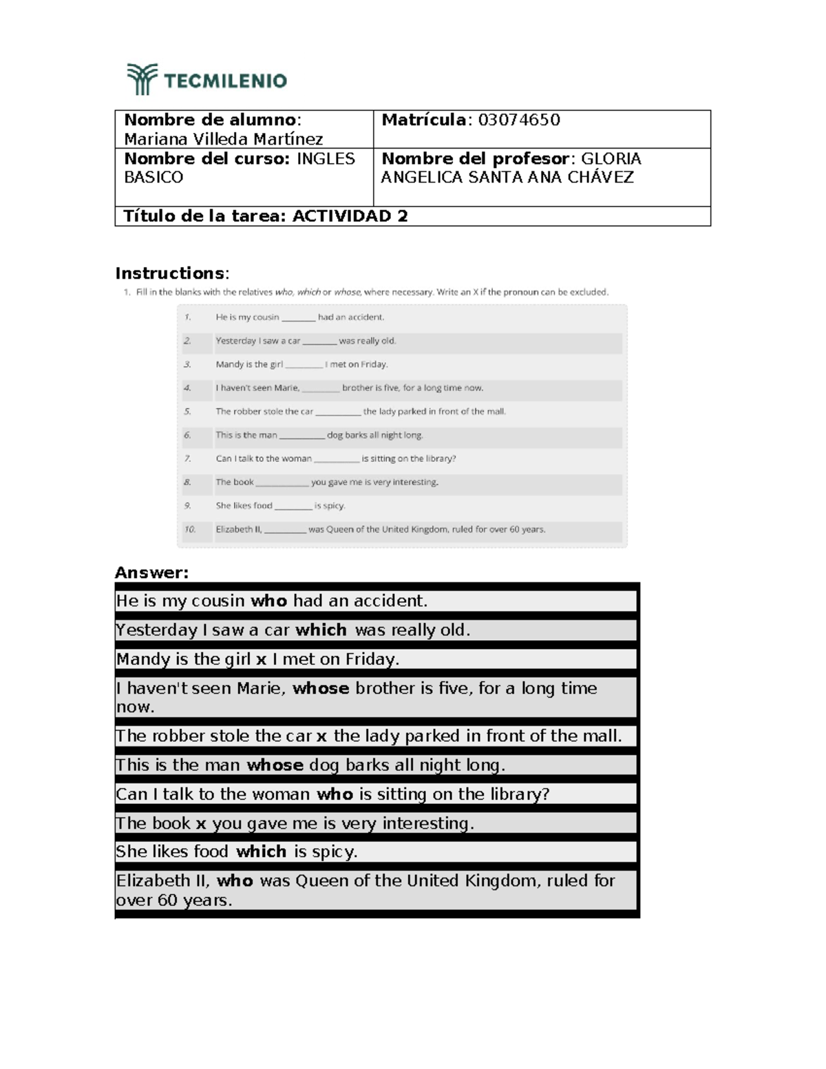 ACT2- Ingles - tarea 2 - Nombre de alumno: Mariana Villeda Martínez ...