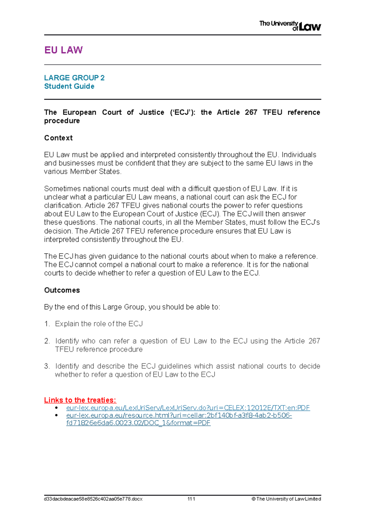 SG 2 - eu law student guide - EU LAW LARGE GROUP 2 Student Guide The ...