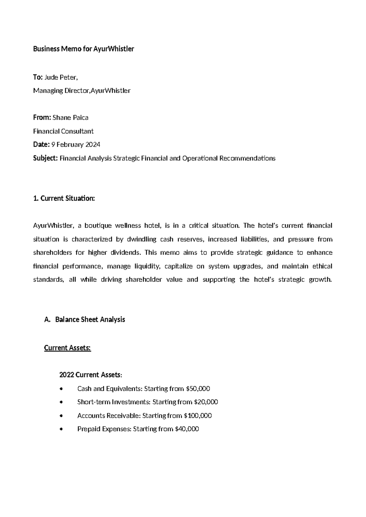 Individual Assignment- Final Submission - Business Memo for ...