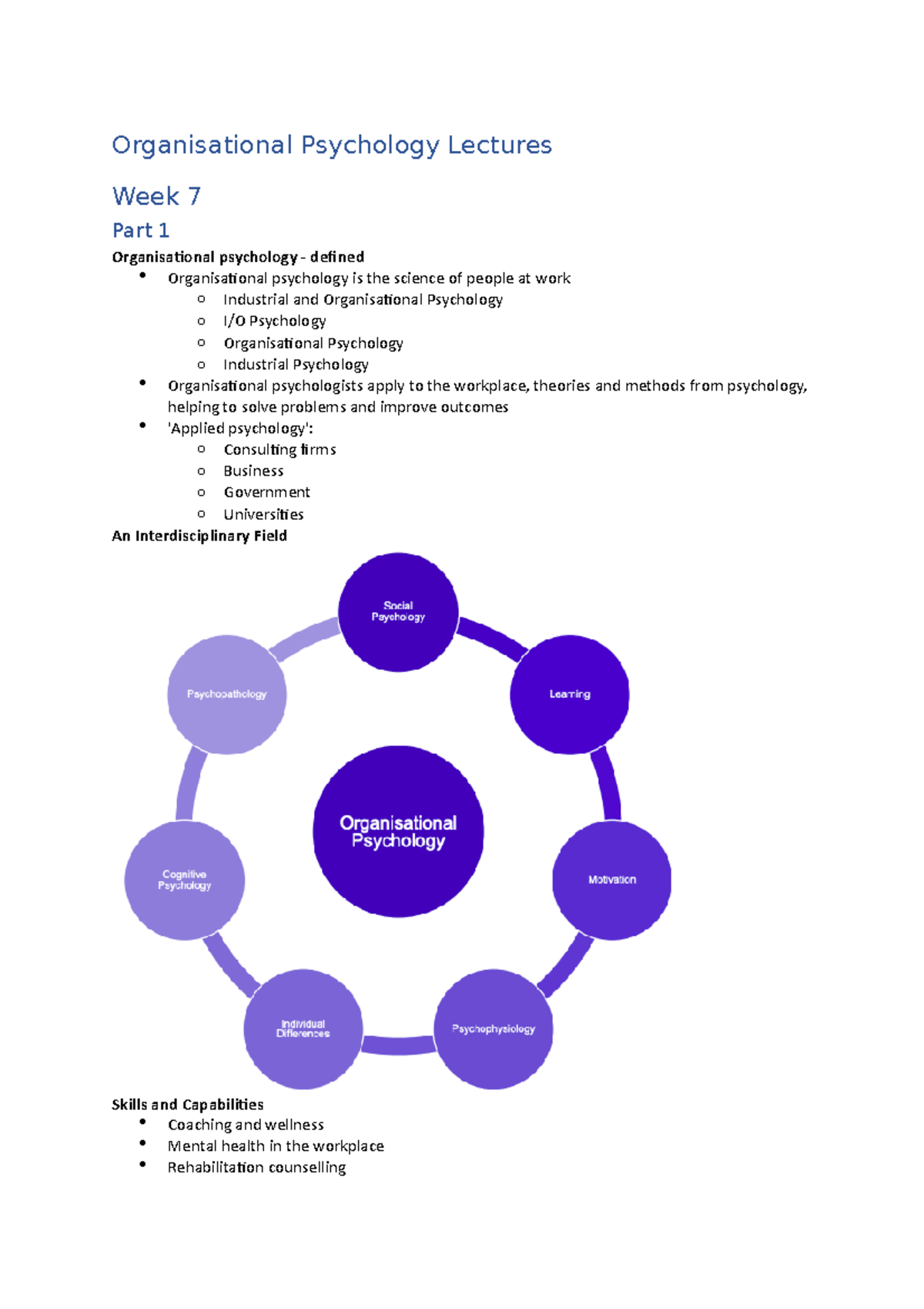 Introduction to Psychology 2 Organisational Psychology Lectures