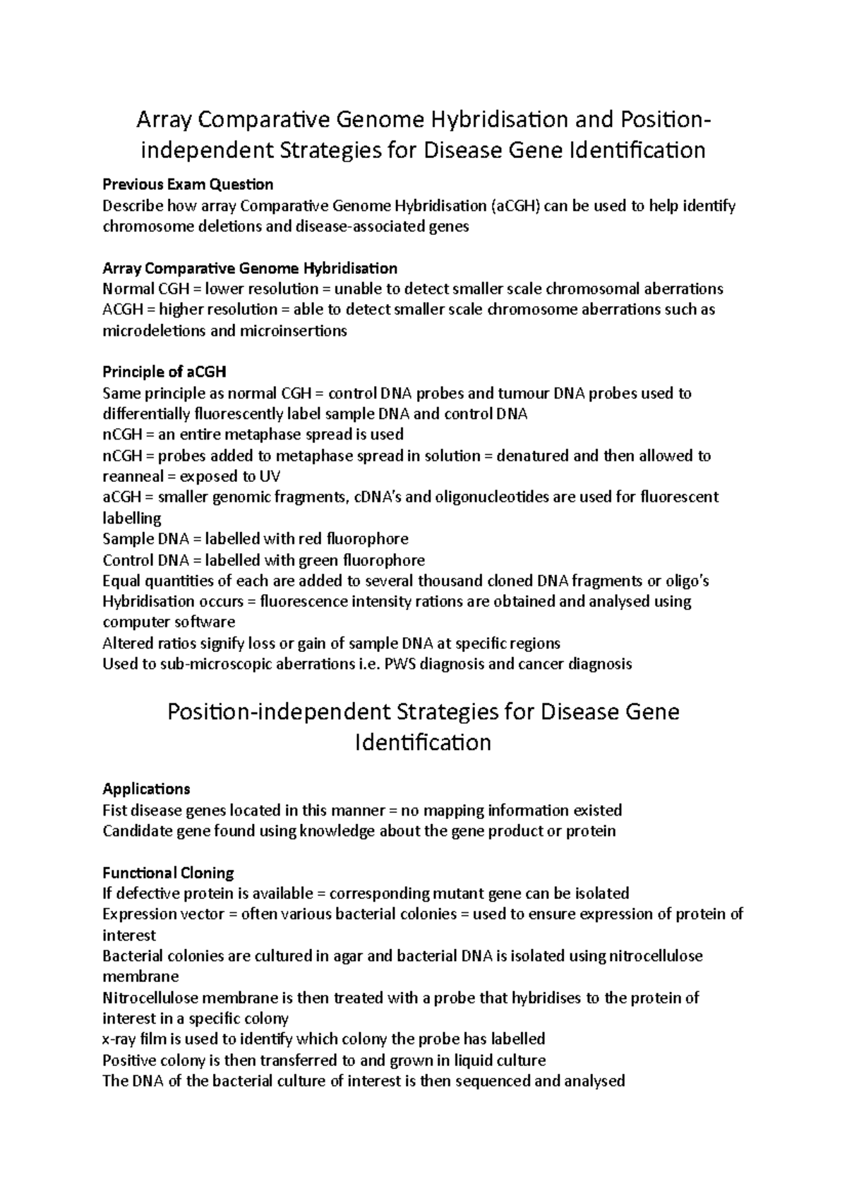 5 Array Comparative Genome Hybridisation and Position - Array ...