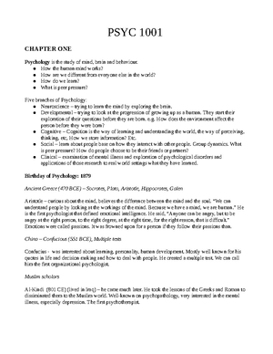 PSYC1001 Textbook Chapter 1 Notes - Textbook Chapter 1 Notes Intro What ...