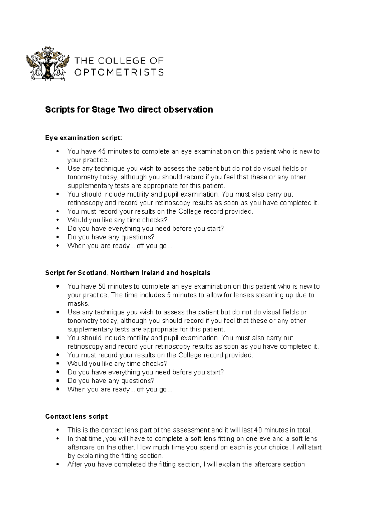 Stage 2 DO Script Scripts for Stage Two direct observation Eye