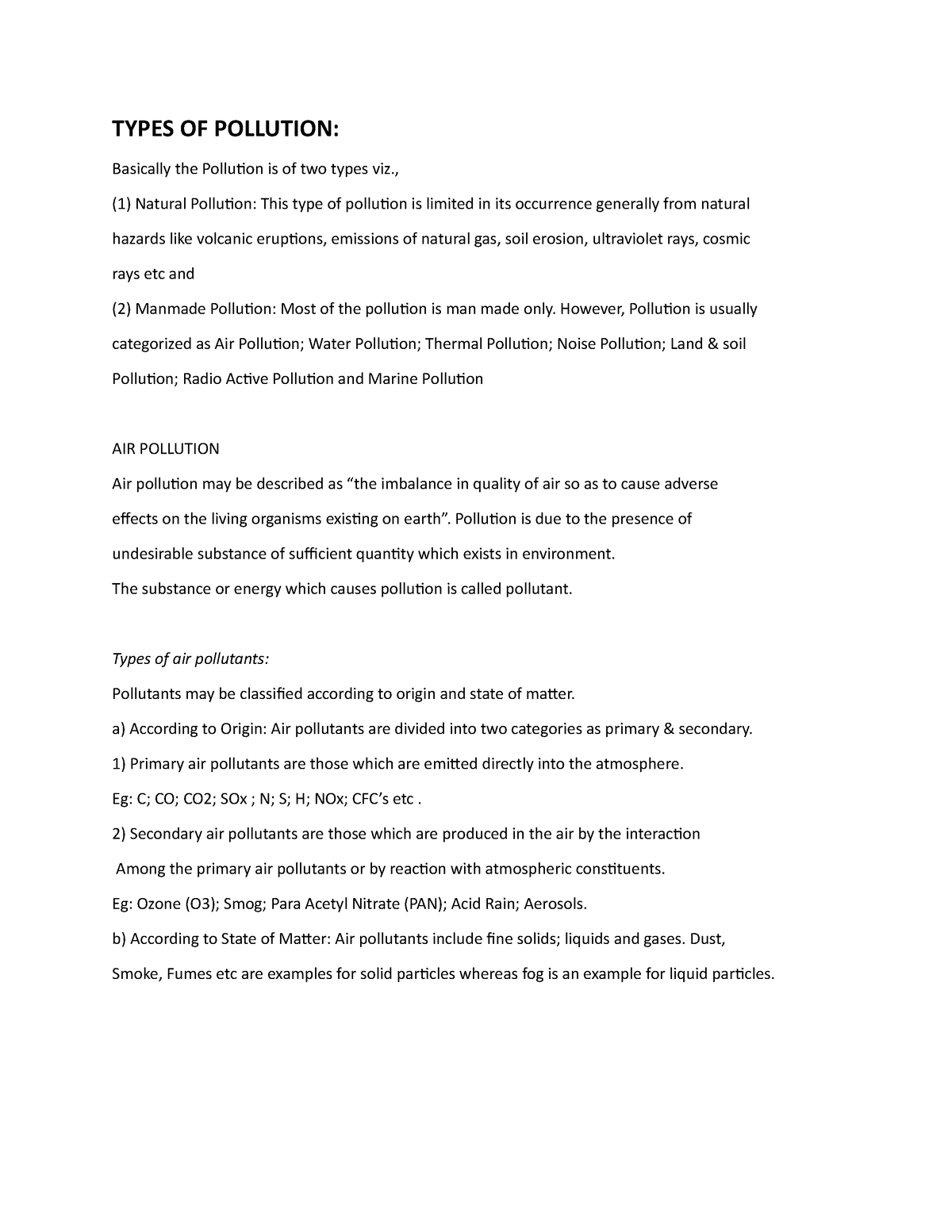 types of pollution assignment