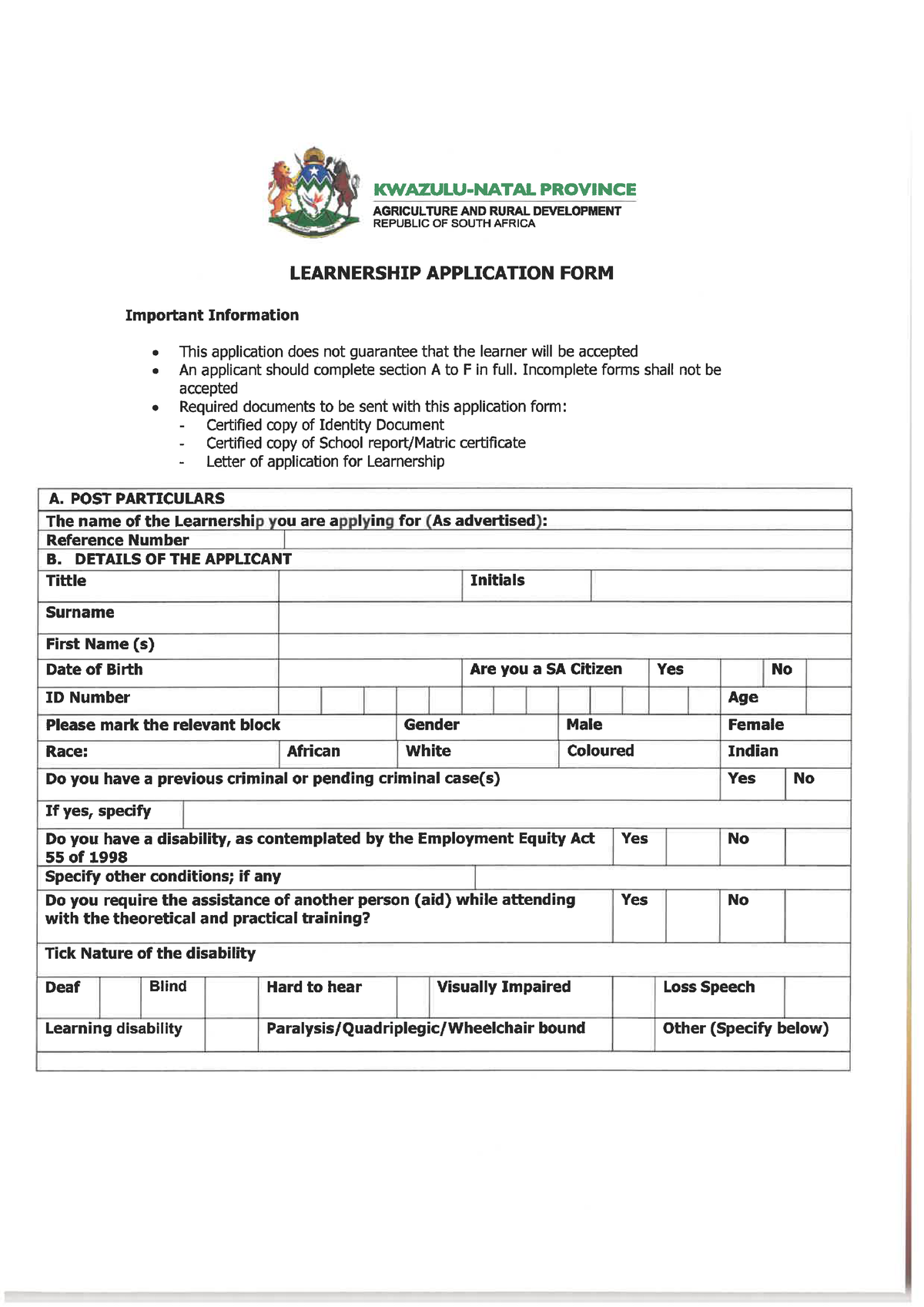 learnership sample application letter for learnership programme