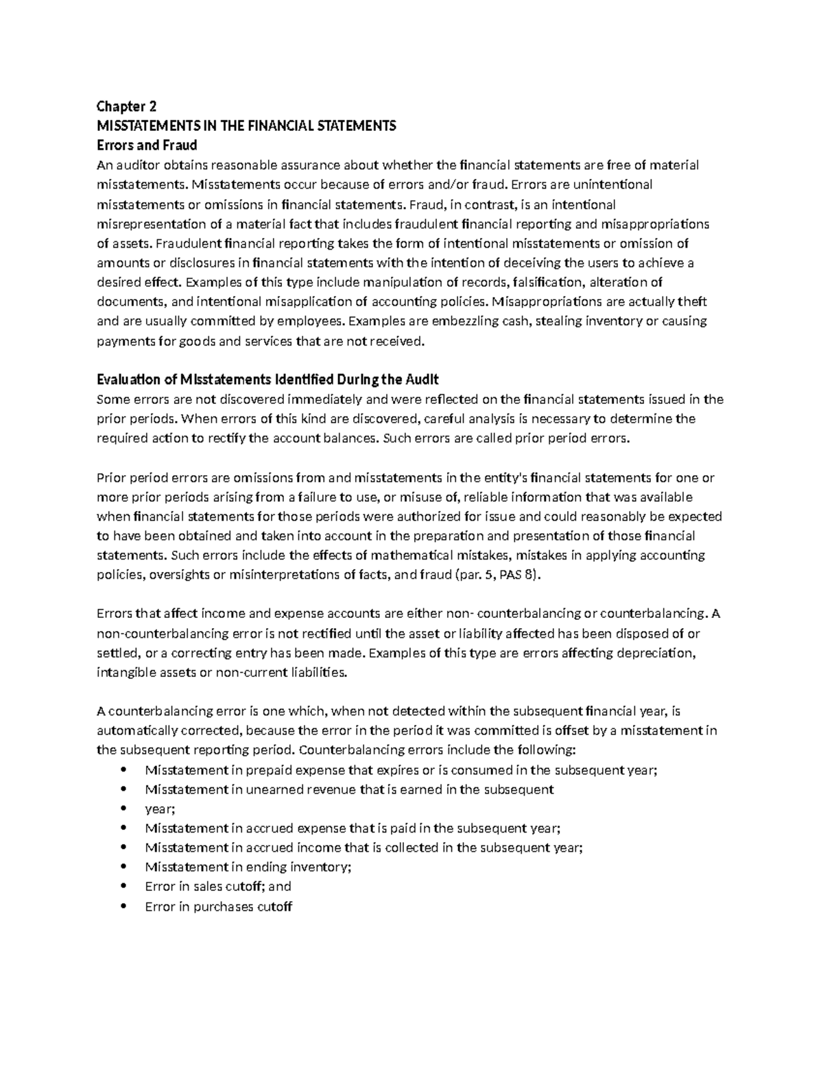 Chapter 2- Misstatements in the FS - Chapter 2 MISSTATEMENTS IN THE ...