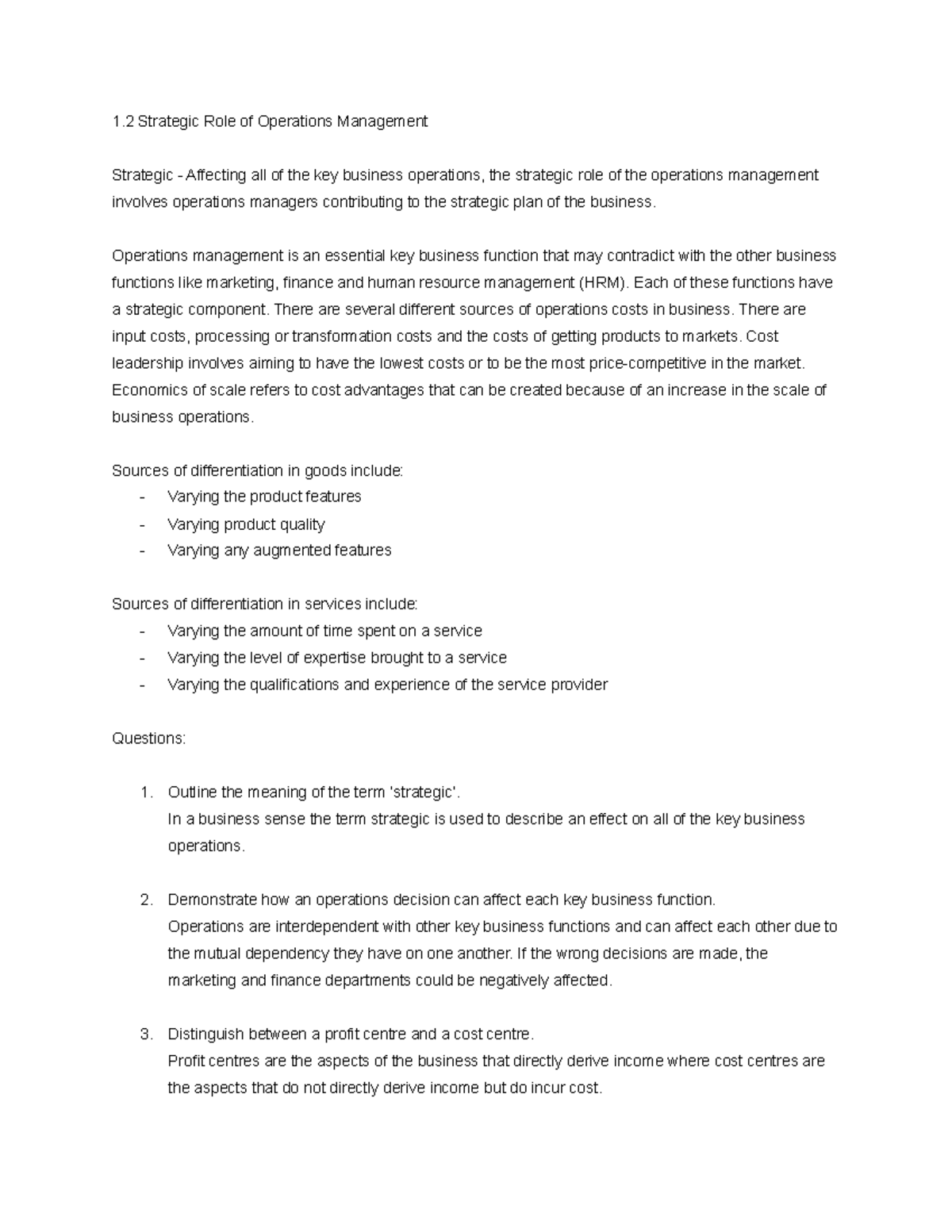 1.2 Strategic Role of Operations Management - 1 Strategic Role of ...