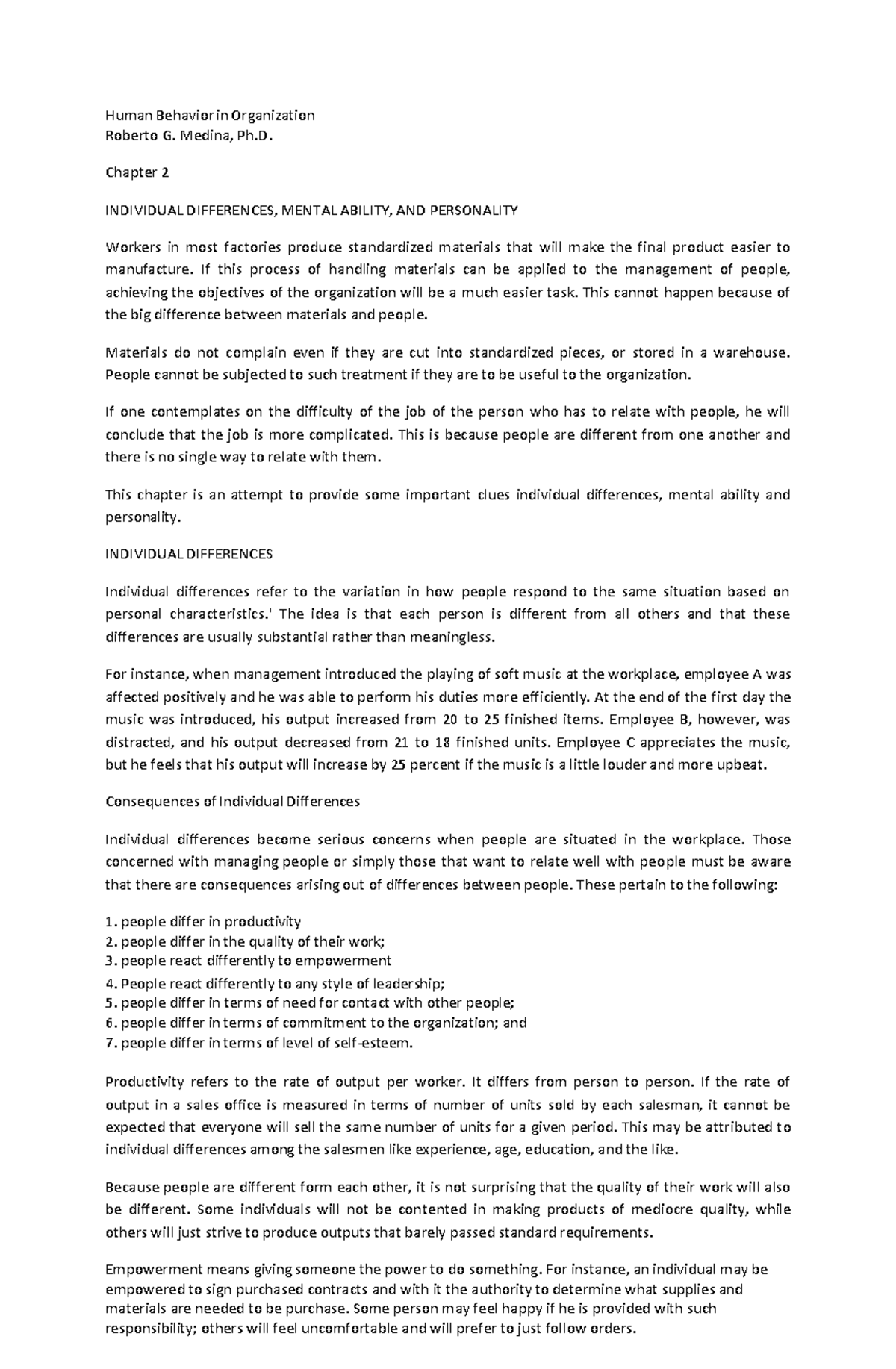 HUMAN BEHAVIOR IN ORGANIZATION BY ROBERTO MEDINA visual data 6