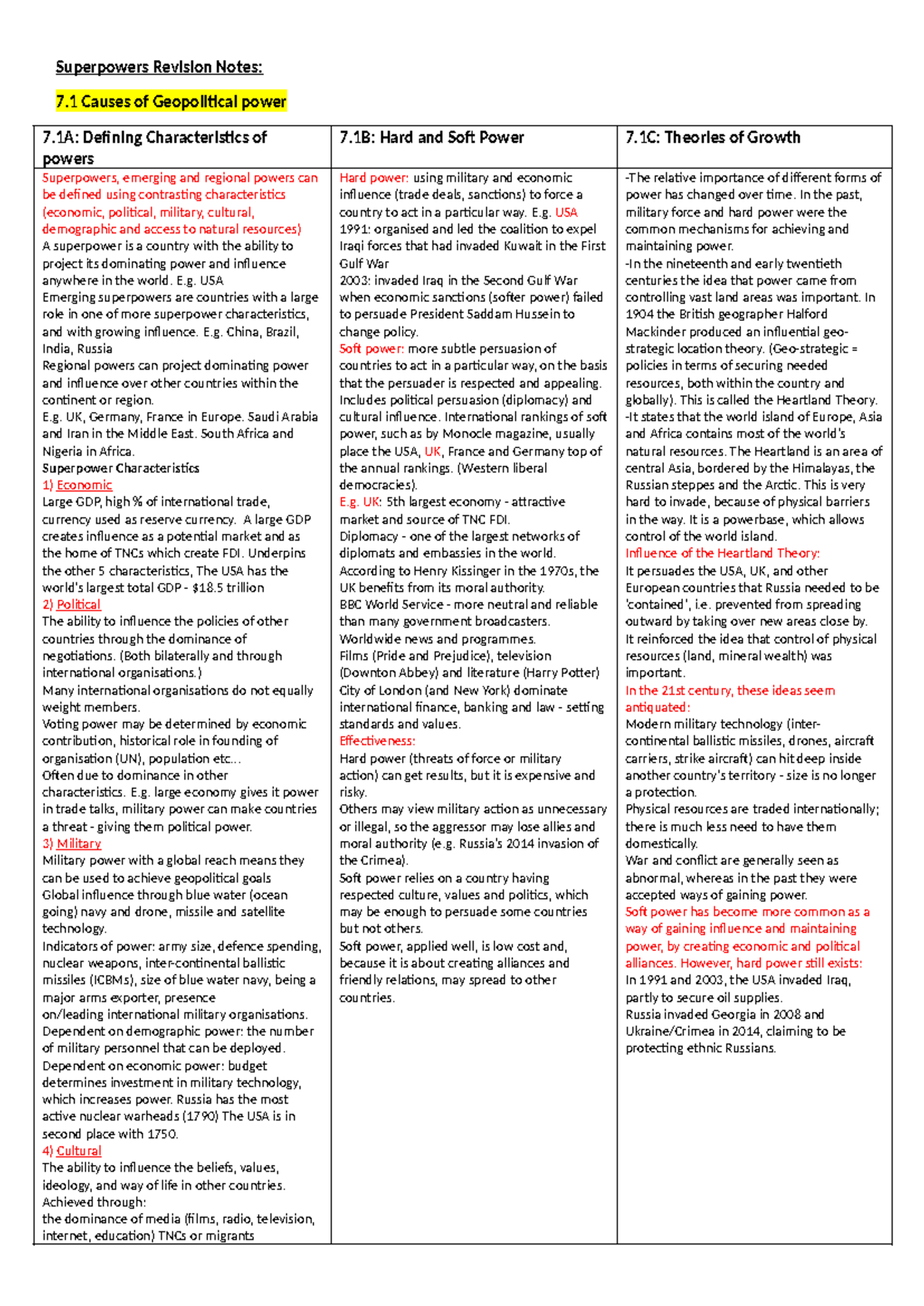 Super Powers Revision Notes Superpowers Revision Notes 7 Causes of