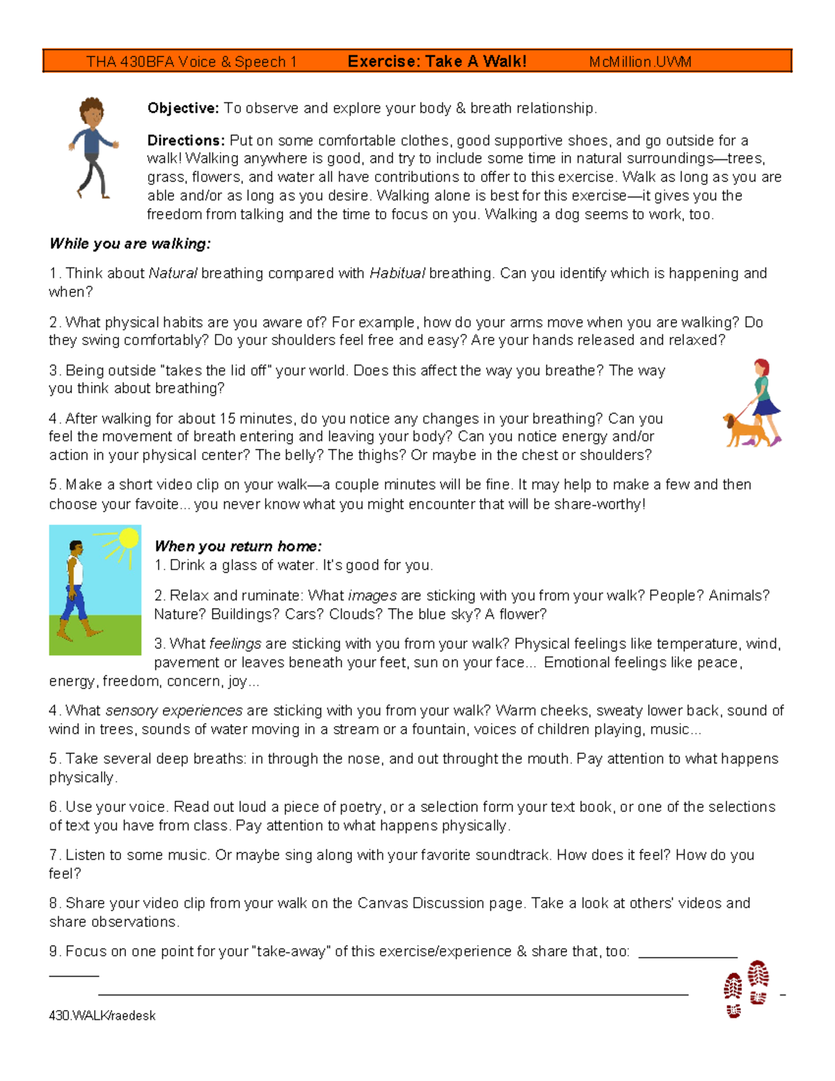 430 - Go for a walk assignment instructions - THA 430BFA Voice & Speech ...