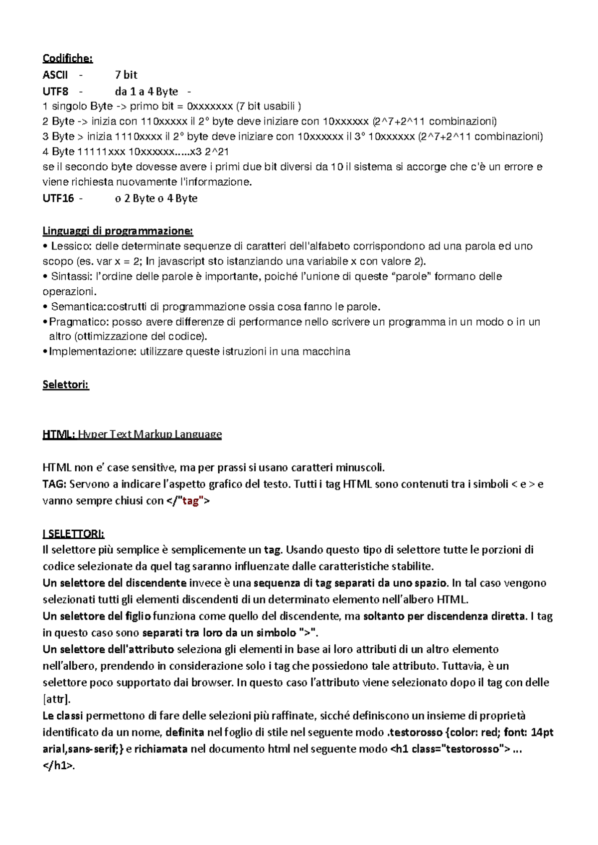 Compendio informatica - Tutto quello da sapere per l'esame. - Codifiche ...
