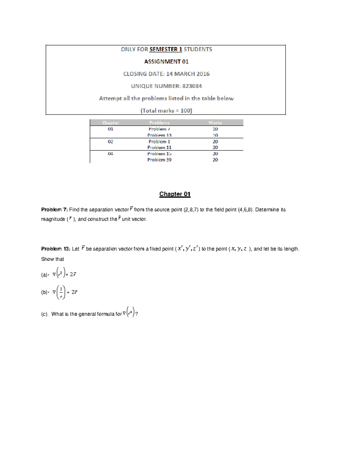 PHY2602+Assignment+01+questions - Chapter 01 Problem 7: Find the ...