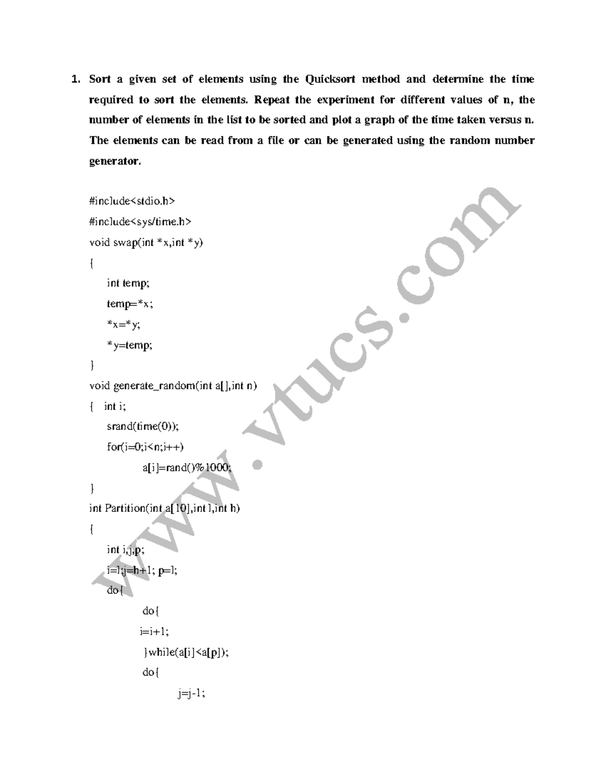 LAB Prpgrams - good - Sort a given set of elements using the Quicksort ...